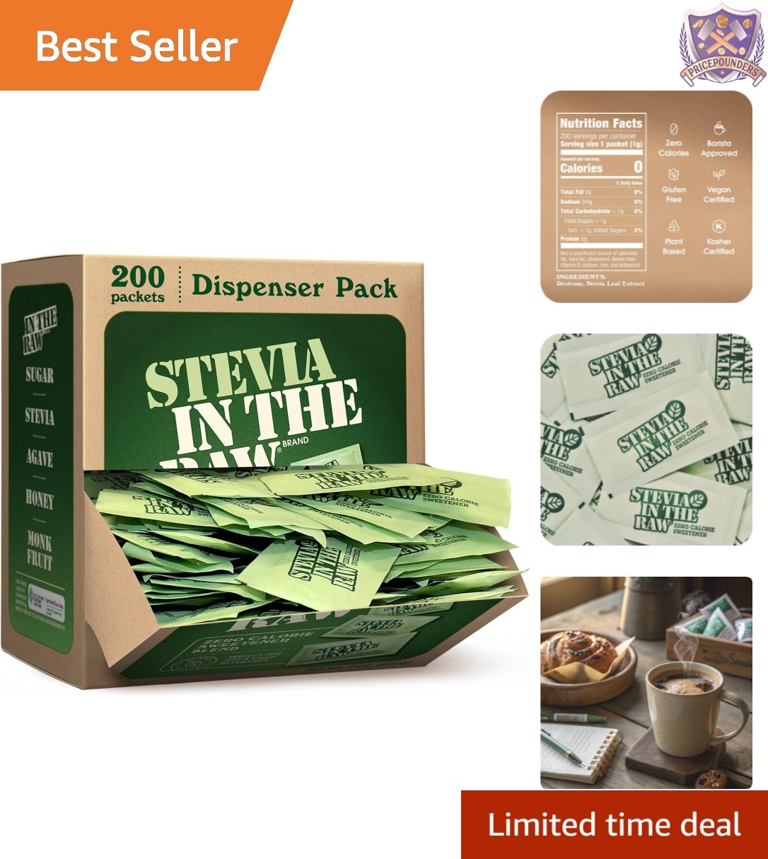 Stevia Sweetener Packets 200 Ct Zero Calorie No Artificial Flavors Gluten Fr…