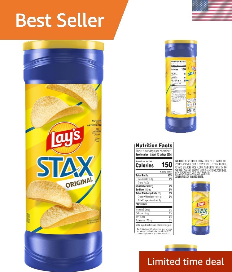 Lay’s Stax Potato Crisps Chips, , Gluten Free, 5.75 Oz Canister Pack