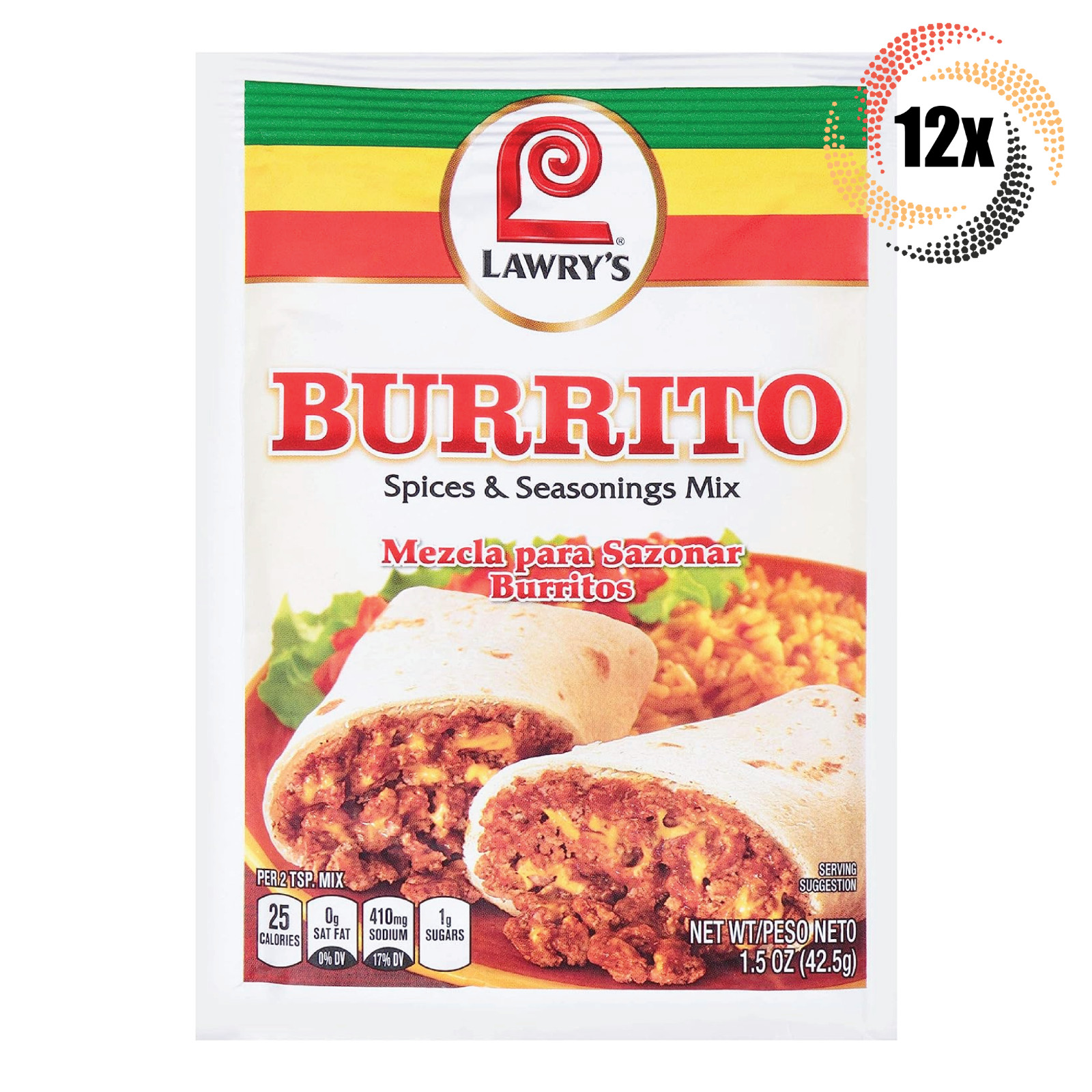 12x Packets Lawry’s Burrito Flavor Spices & Seasoning Mix | No MSG | 1.50oz