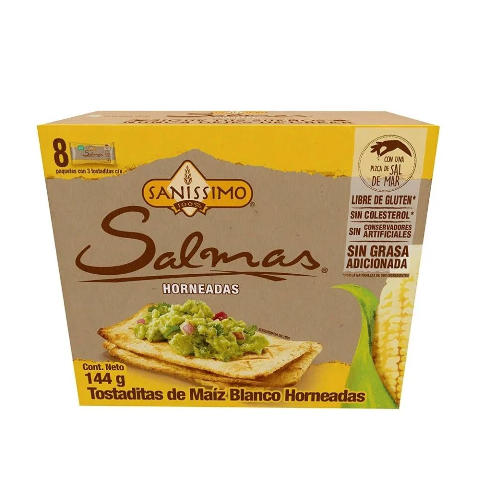 Sanissimo Salmas Horneadas Tostaditas de Maiz Blanco Baked Corn Tortillas 144g 8