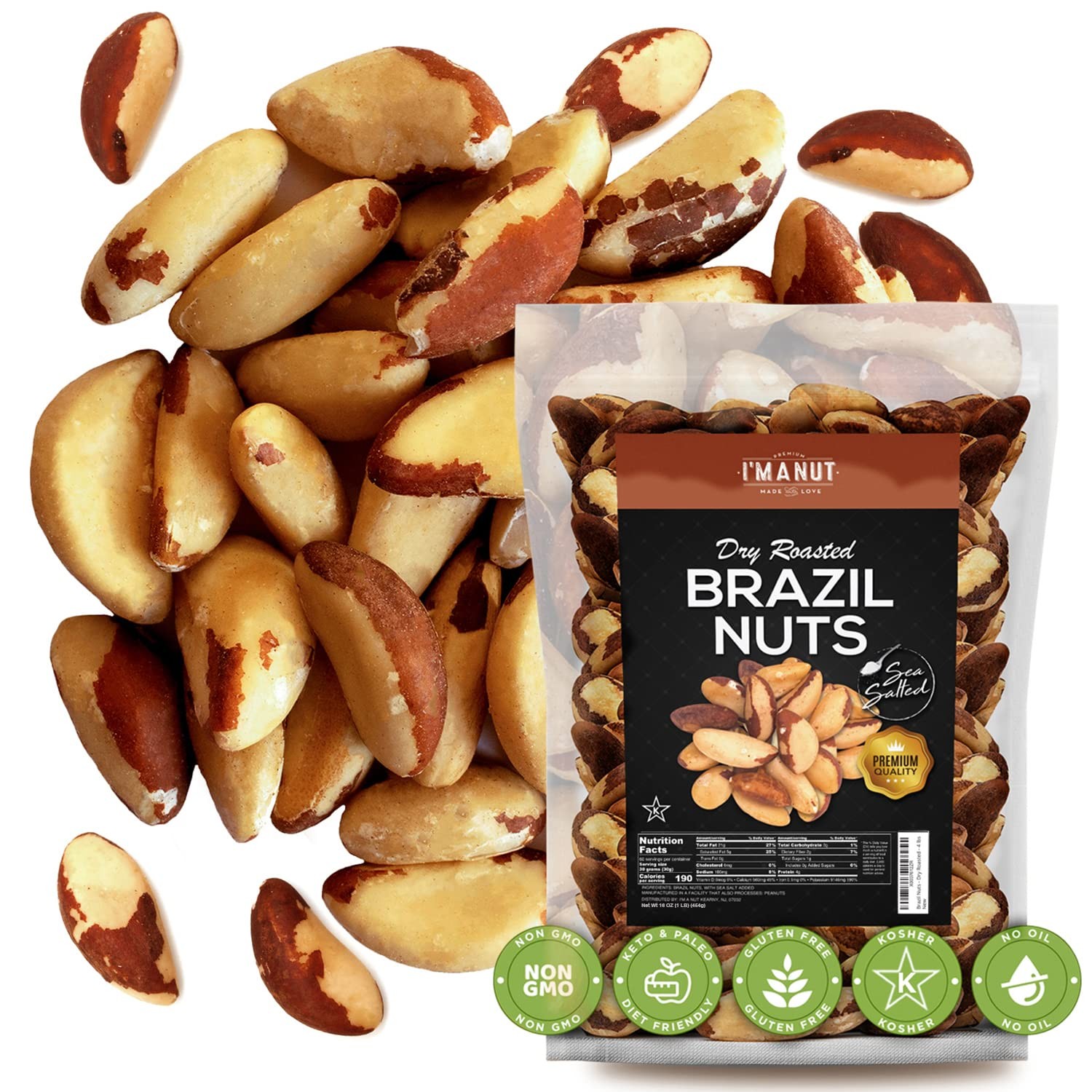 Wild Harvested Dry Roasted Brazil Nuts with Sea Salt, 1 lb (16 oz) – High Seleni