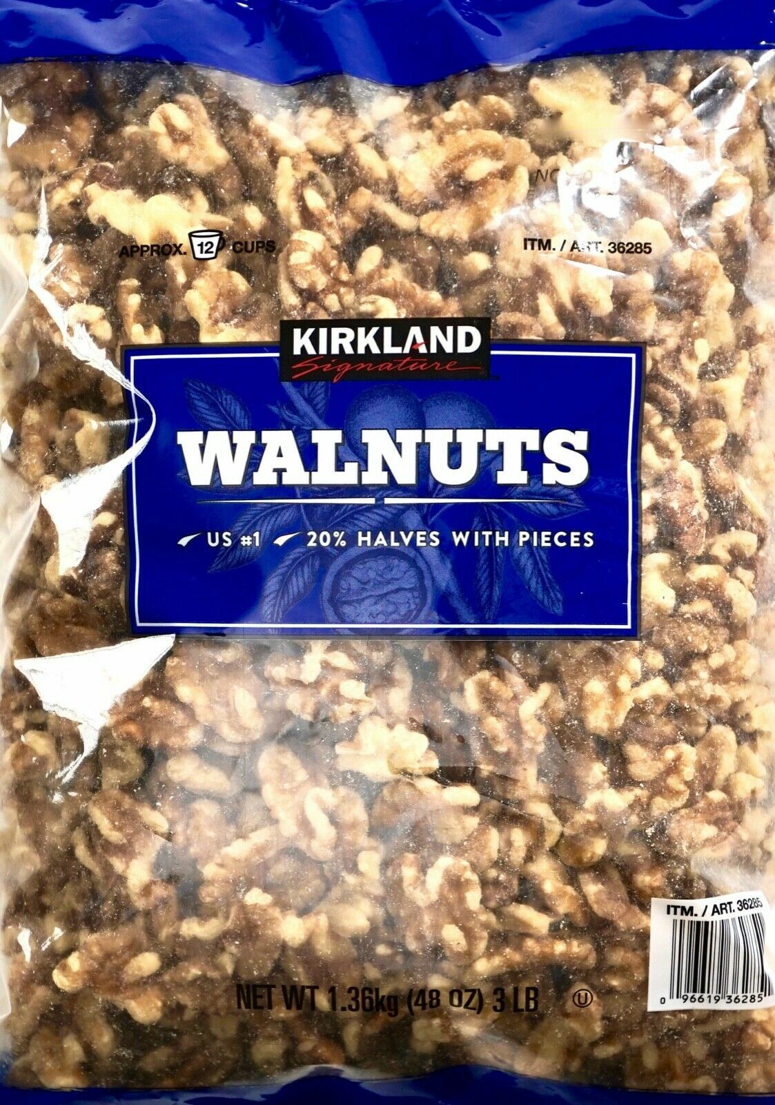 Kirkland USA Walnuts Halves & Pieces 48 oz. (3 pounds) 1.36 Kg. 12 Cups Baking