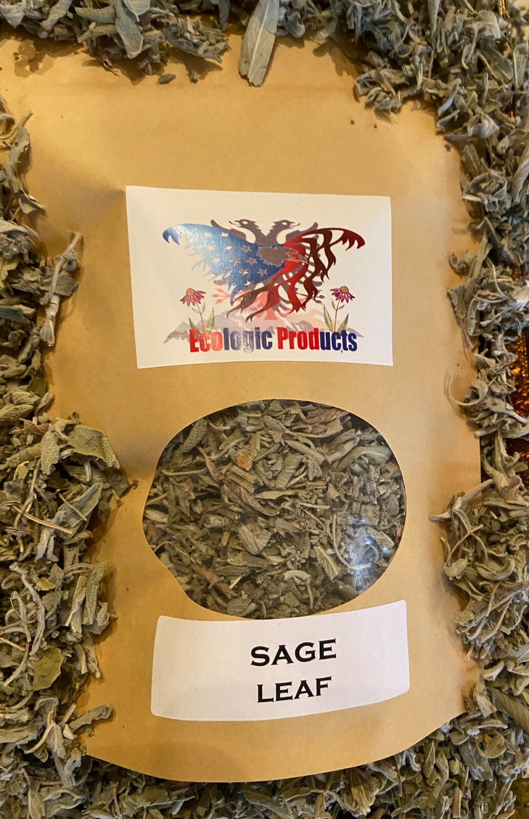 Sage Leaves, European Wild Harvested, 1-16 oz. Free Shipp. Natural, Medium Cut.