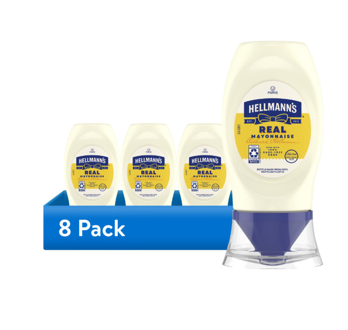 (8 pack) Hellmann’s Real Mayonnaise Condiments, 5.5 fl oz Squeeze Bottle