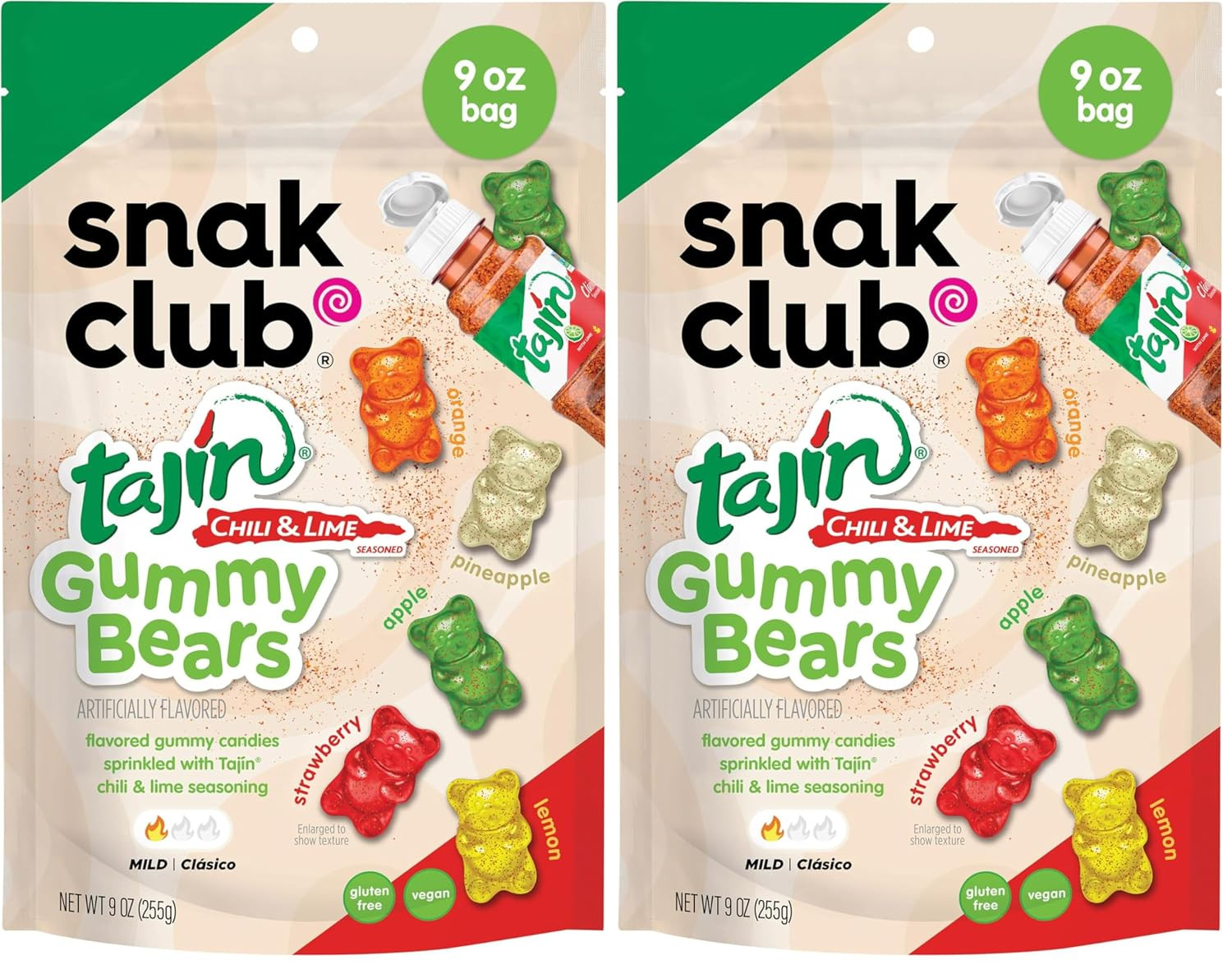 Tajin Gummy Bears, Assorted Fruit Candy Gummies with Chili and Lime Seasoning, M
