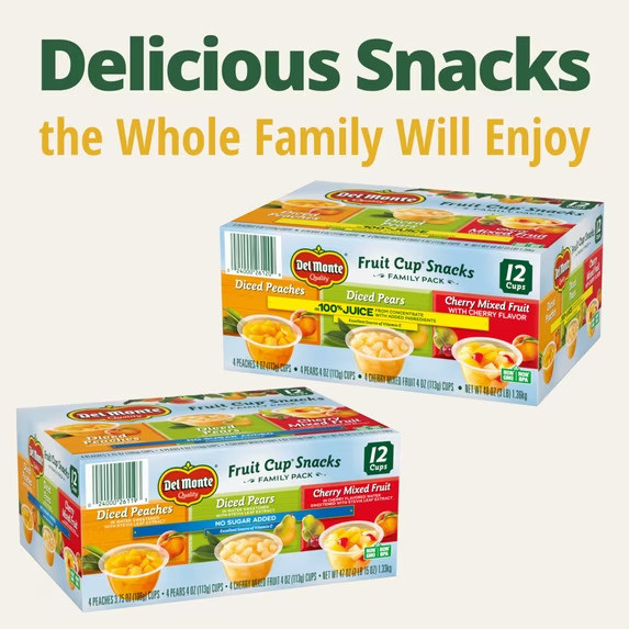 Del Monte Fruit Cup Snacks Variety Pack in 100% Juice 4 oz Cups (Pack of 12)