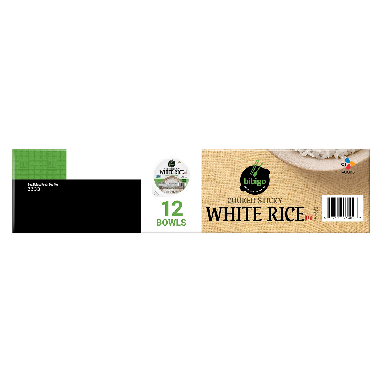 Bibigo, Cooked Sticky White Rice Bowls, Medium Grain, 7.4 oz, 12-Count