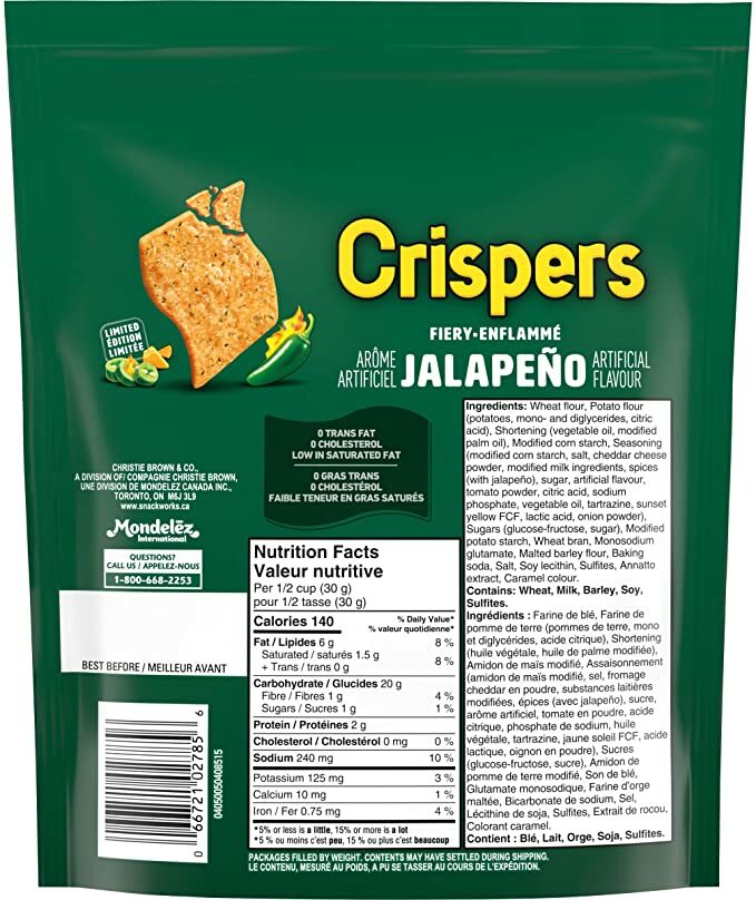 4 X Christie Crispers Fiery Jalapeño Crackers 145g /5.1 oz Each -Limited Edition