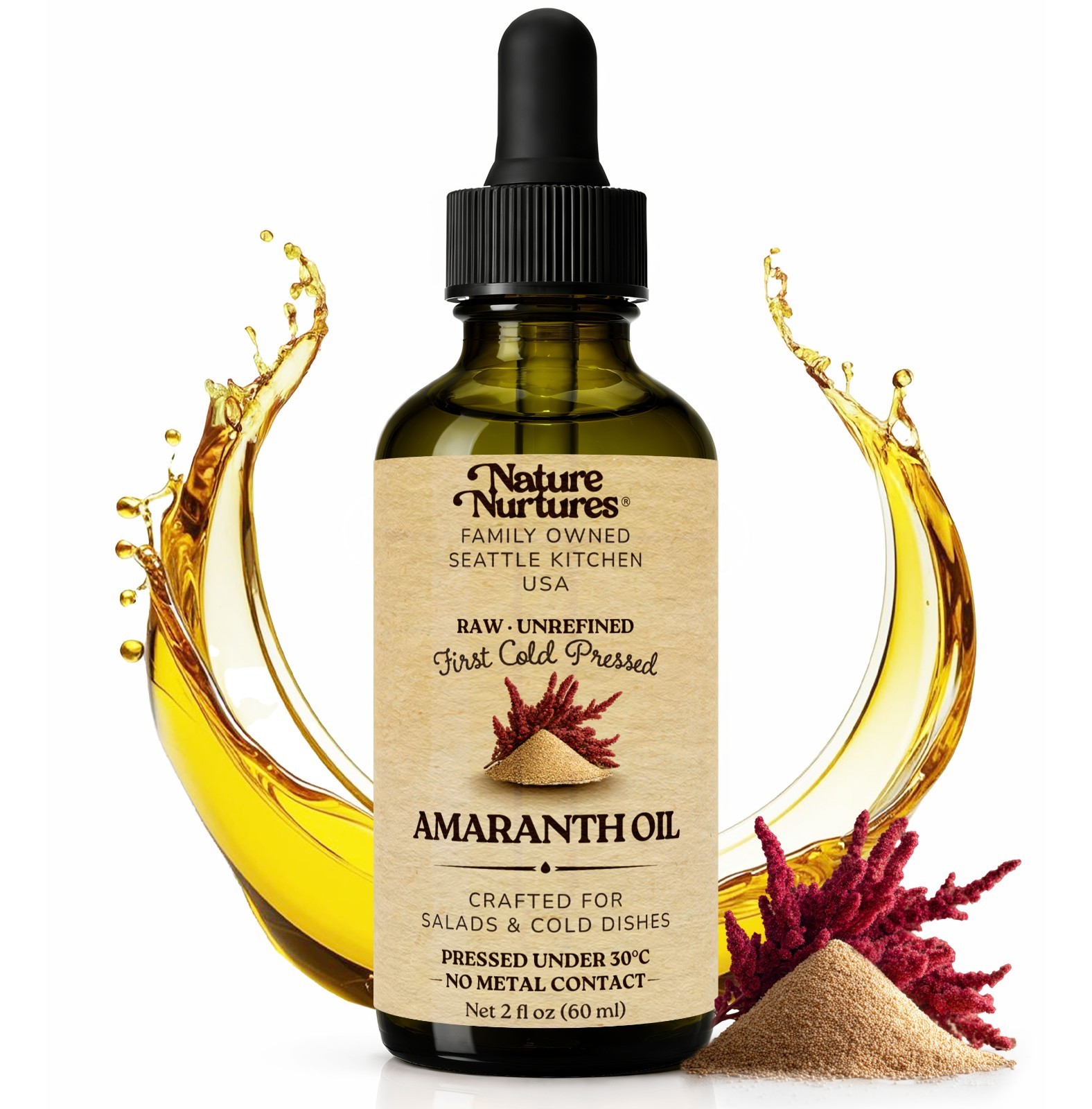 Amaranth Oil for Cooking Raw Unrefined First Cold-Pressed Below 30C Made in USA