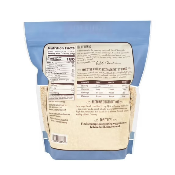 Bob’s Red Mill Whole Grain Gluten Free Quick Cooking Rolled Oats -28 oz
