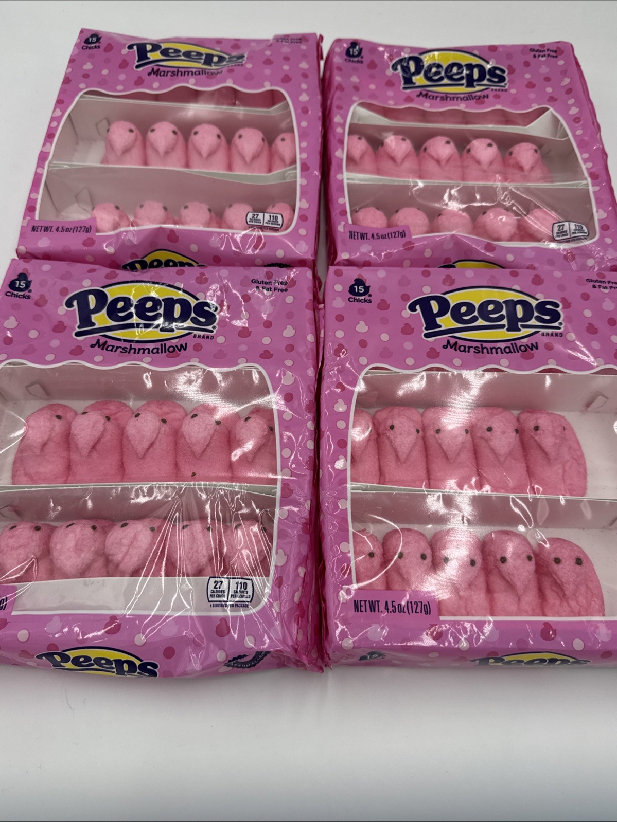 Qty 4 -Pink Marshmallow Peeps Candy 15 Chicks (60 Chicks) Exp 03/27 -Over 1 Lb