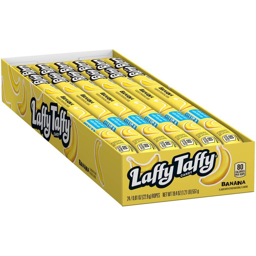 Individually Wrapped Banana Taffy Ropes, 24-Pack for School Treats