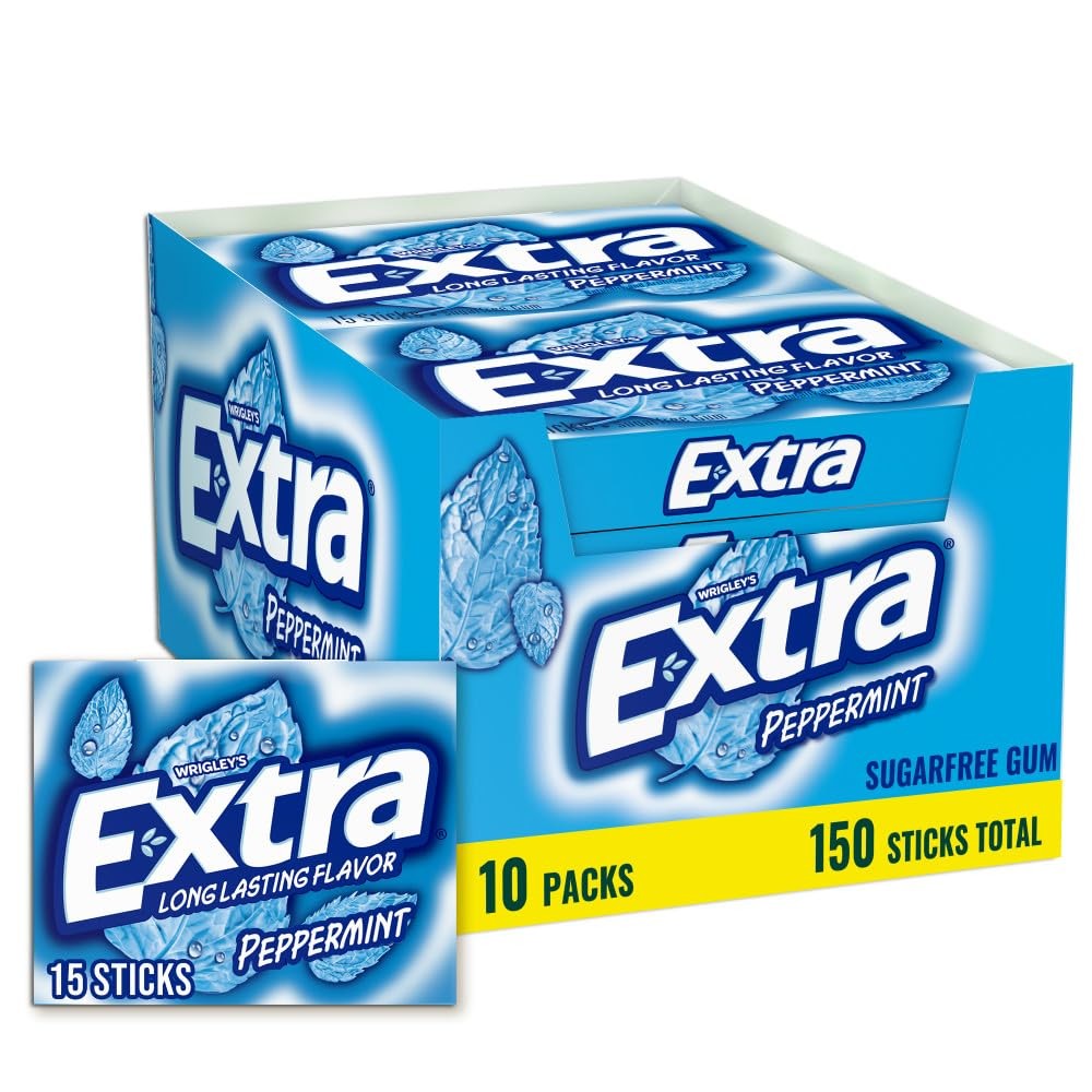 Peppermint Chewing Gum Bulk 15 Count 10 Pack Sugar Free Individually Wrapped