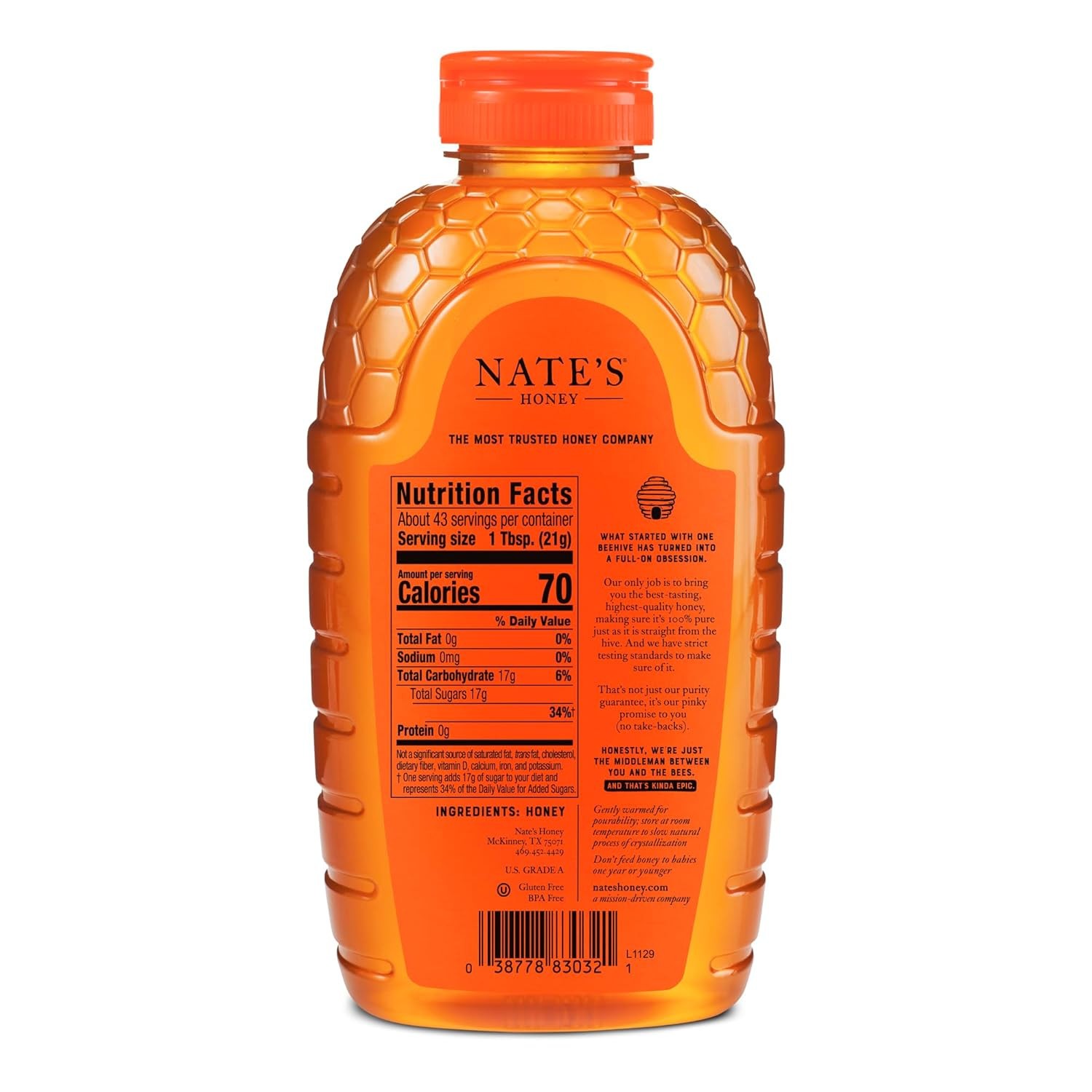 Nate’s 100% Pure Raw & Unfiltered Honey – Award-Winning Taste 32oz. Squeeze Bo