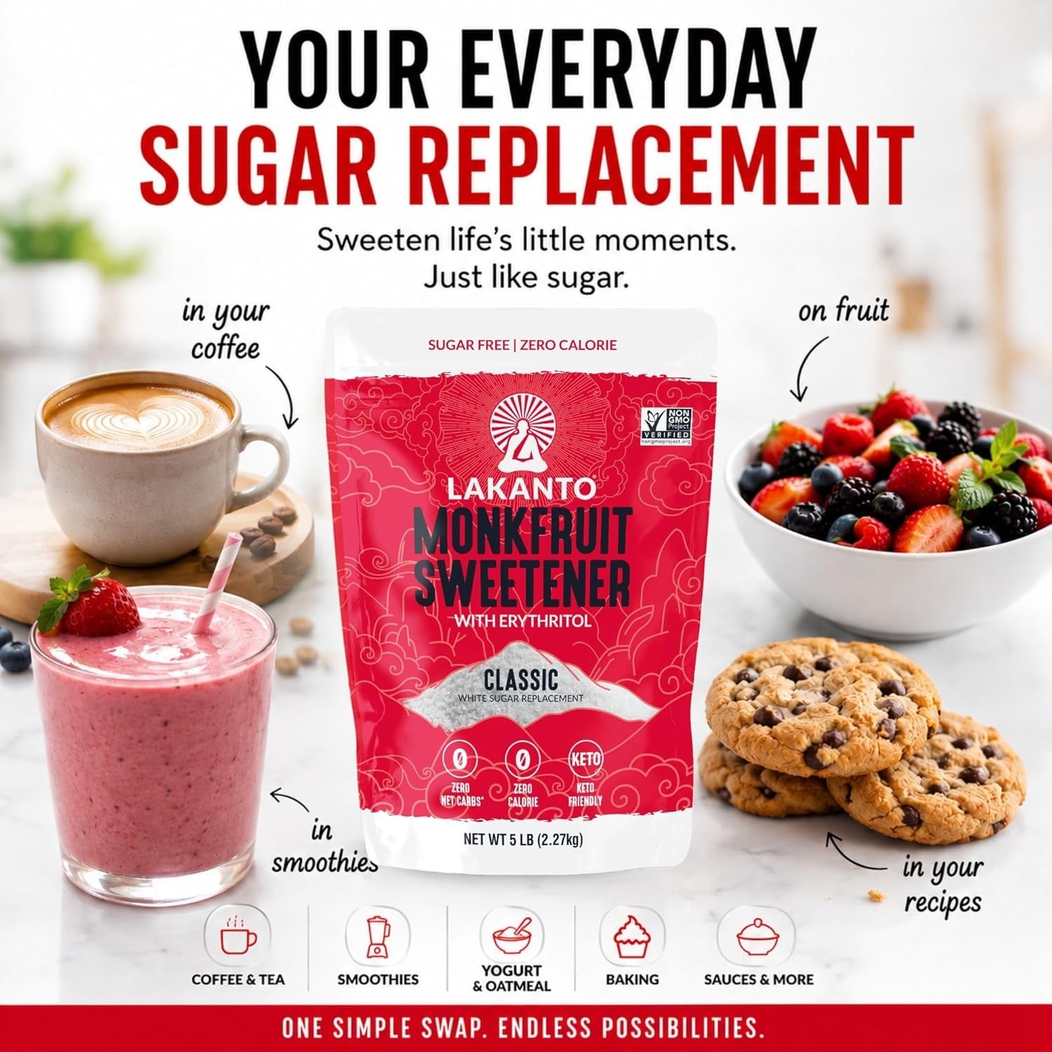Versatile Monk Fruit & Erythritol Blend – Perfect for Baking, 1.76 lb Pack of 3