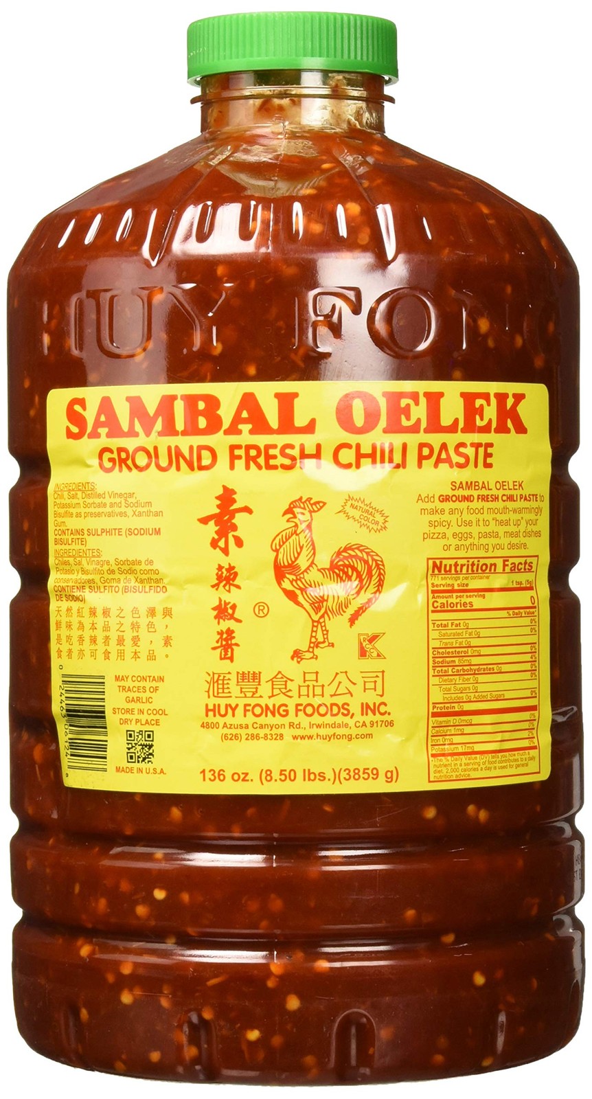 Huy Fong Sambal Oelek Chili Paste 8.5 Pound Pack Pure Chili Sauce