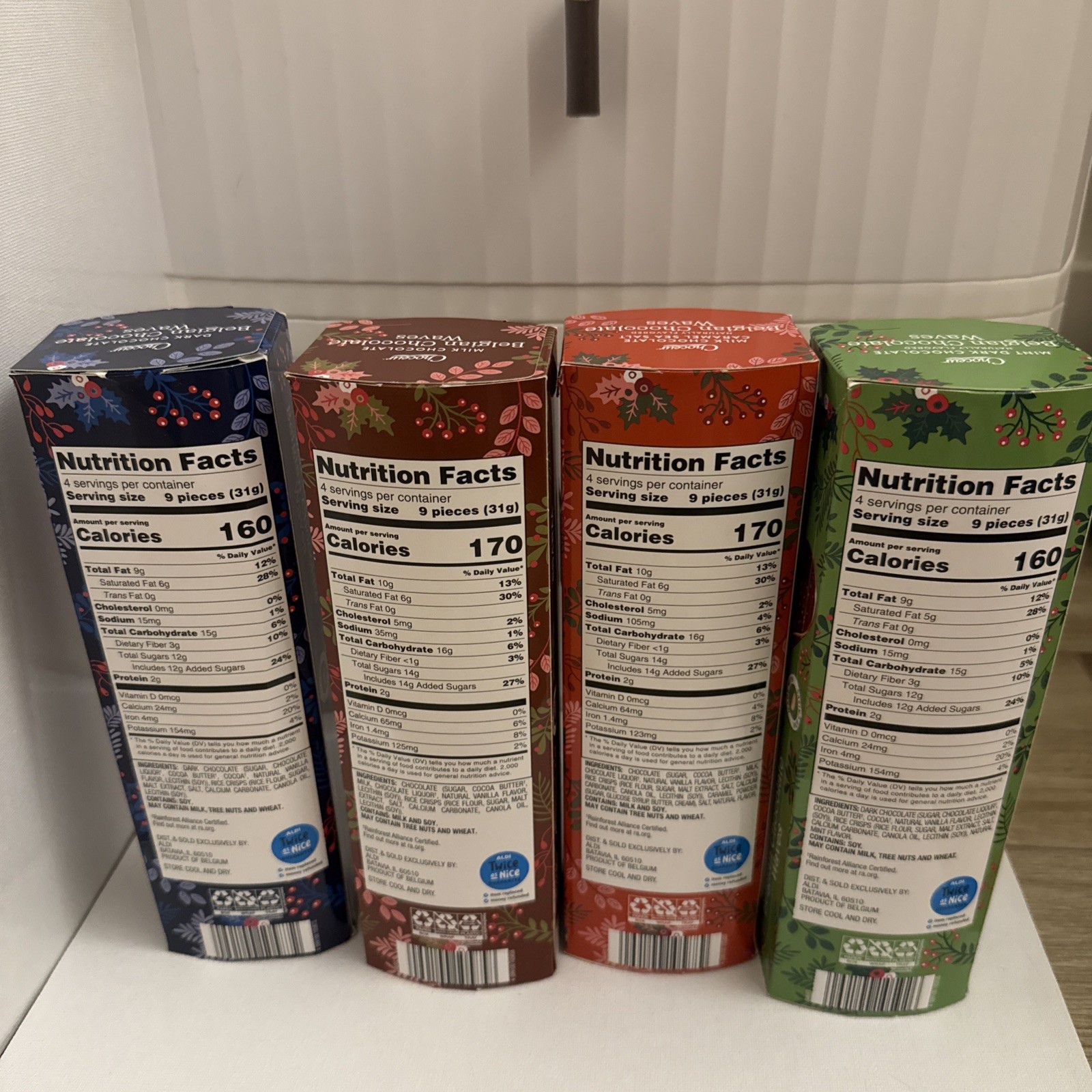 Choceur Belgian Chocolate Waves, Milk, Salted Caramel, Mint Dark, Dark (4 Rolls)