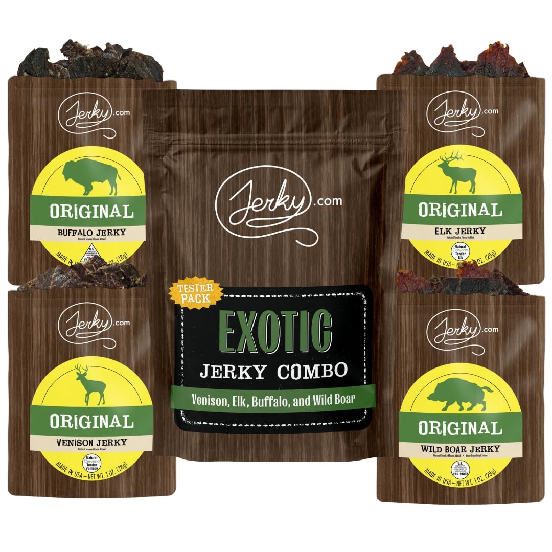 Exotic Jerky Variety Pack Venison Elk Buffalo Wild Boar High Protein 4 pc
