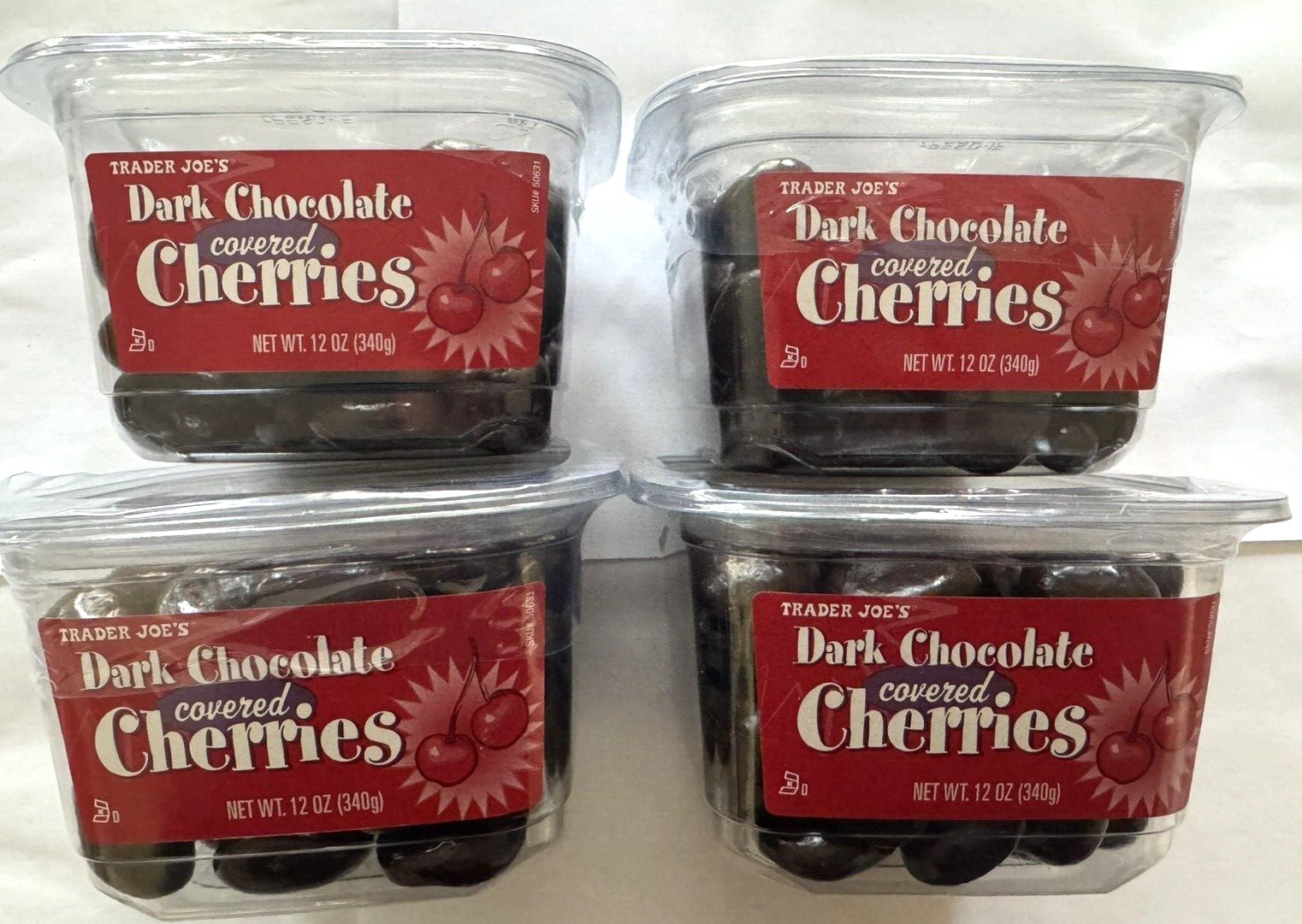 4 PACK TRADER JOE’S DARK CHOCOLATE COVERED CHERRIES 12 OZ Each X 4