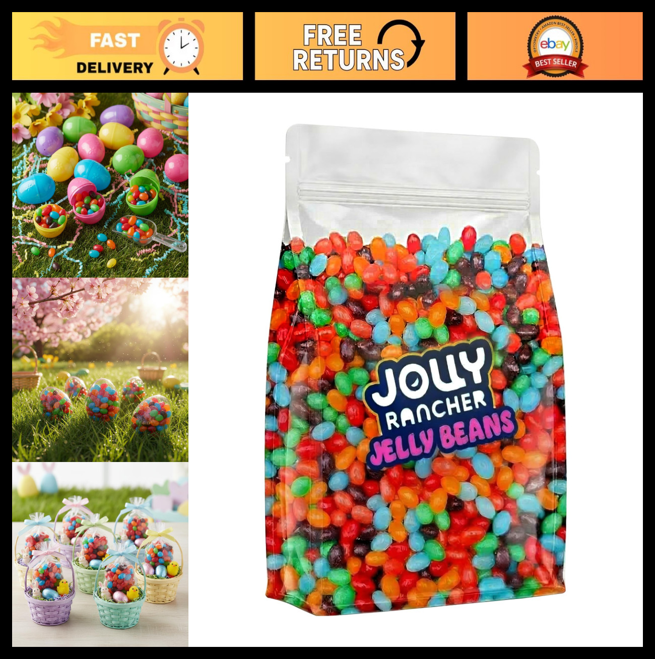 Bulk Jelly Beans 2 lb – Strawberry, Orange, Watermelon, Grape & Apple – Easter C