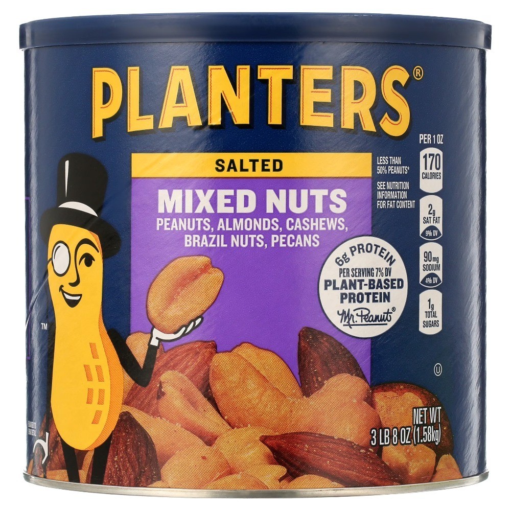 Salted Mixed Nuts, Party Snacks, Plant Based Protein, 56 oz Canister