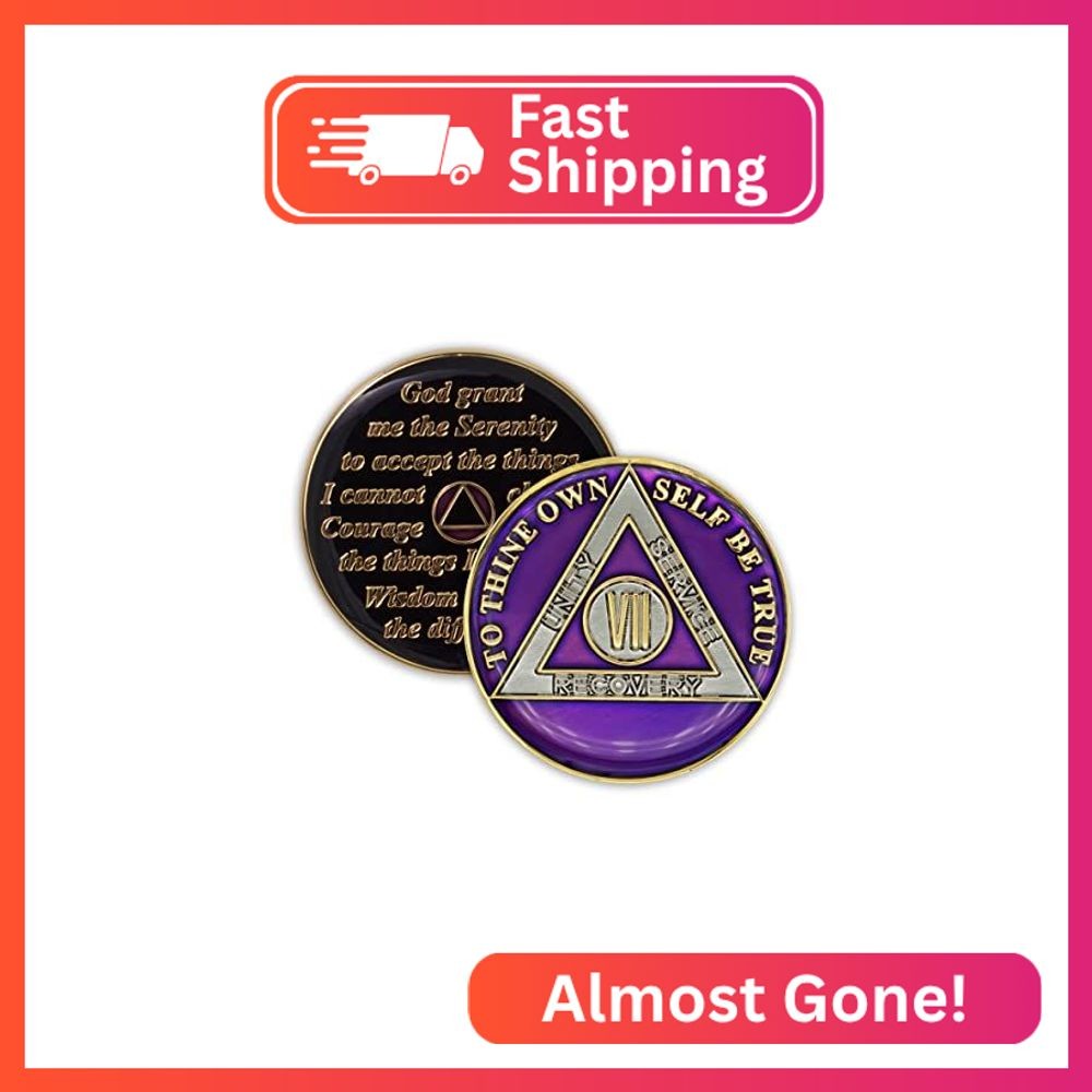 7 Year Sobriety Coin | Triplate AA Chip Recovery Anniversary Token (Purple)