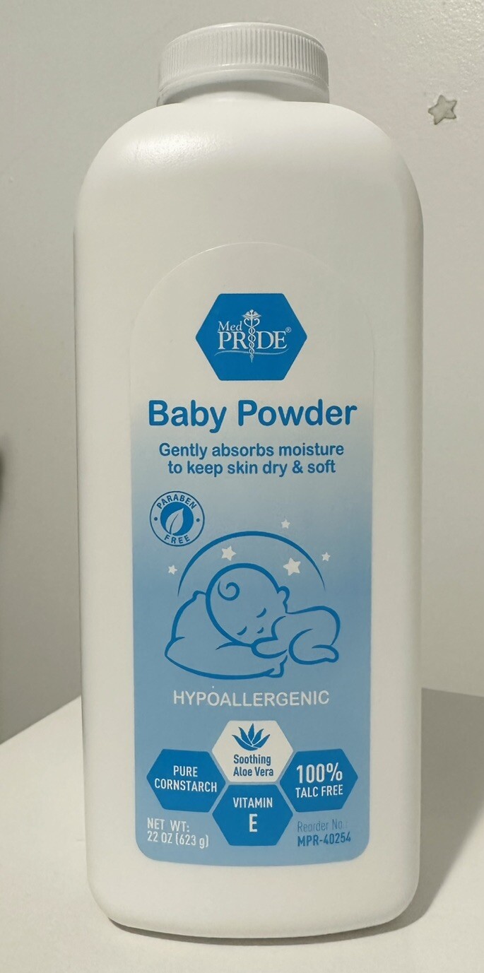 Med Pride Hypoallergenic 22oz Baby Powder 100% Talc Free W/ Aloe Vera & Vitamin