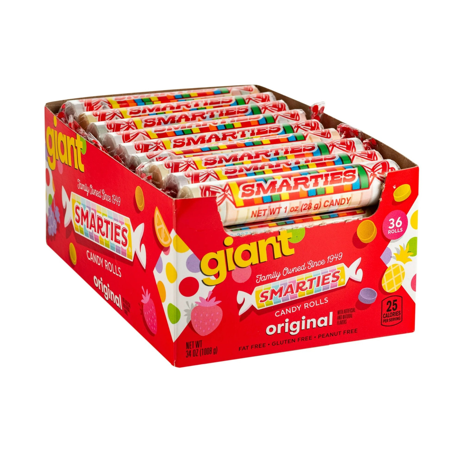 Smarties Candy Rolls, Giant, 36 Count Allergen Free new