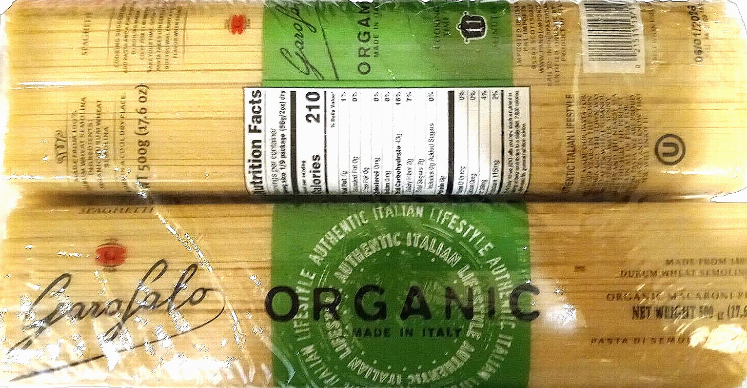 Garofalo Organic Spaghetti 8 (500 g) pks=total of 8.8 lb (4 kg) EXP 06/2026