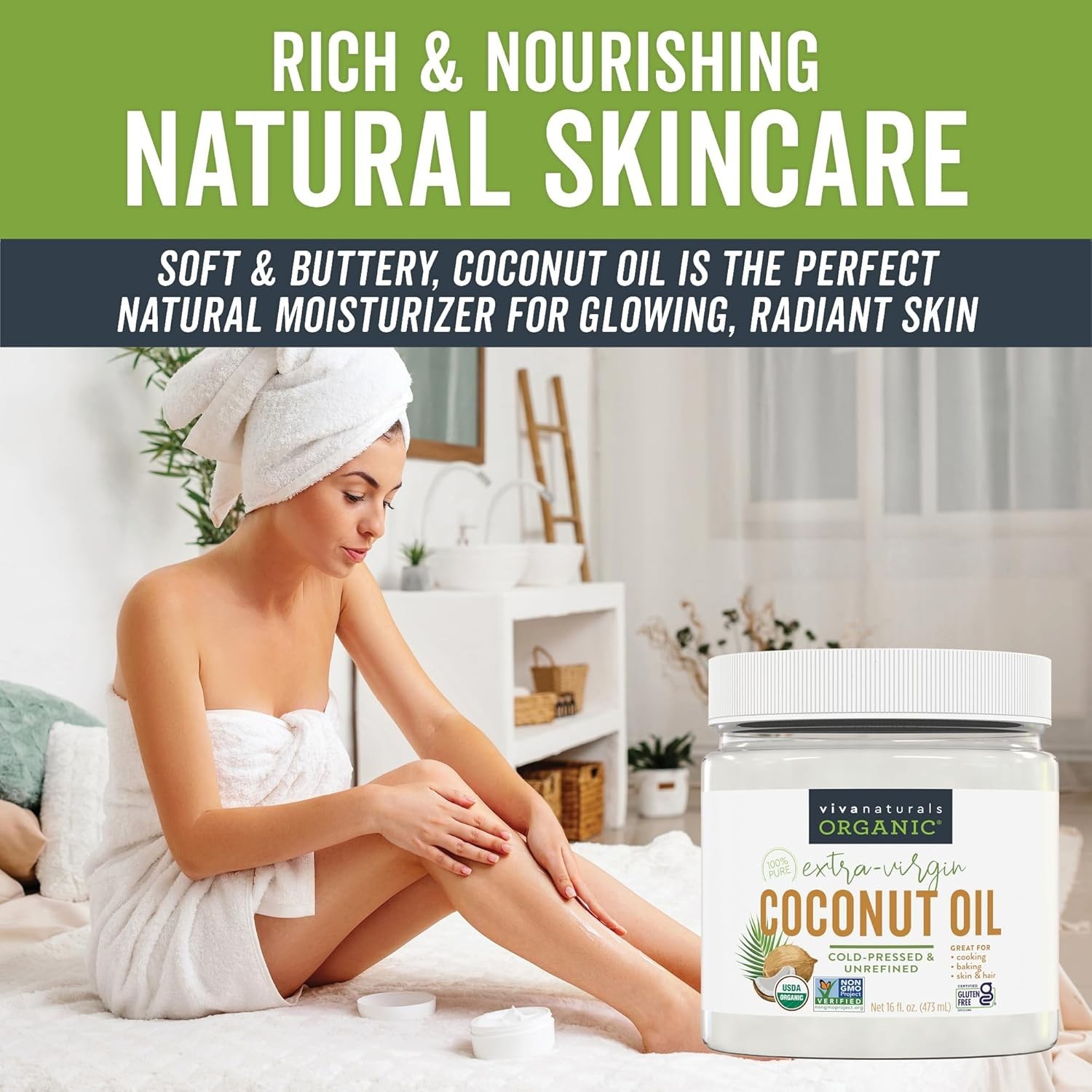 Viva Naturals Organic Coconut Oil, Cold-Pressed – Natural Hair /Skin Oil