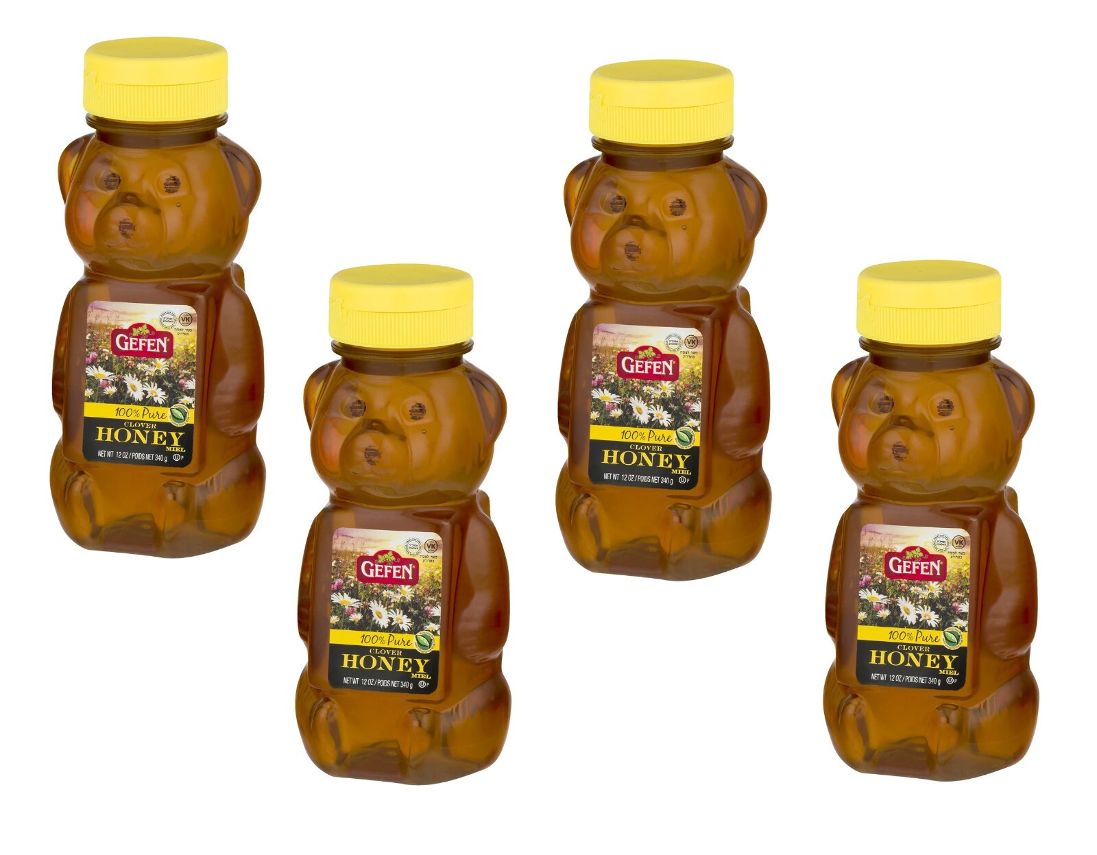 Gefen 100% Pure Clover Honey Bear, 12oz (4 Pack) – Natural Sweetener, Kosher