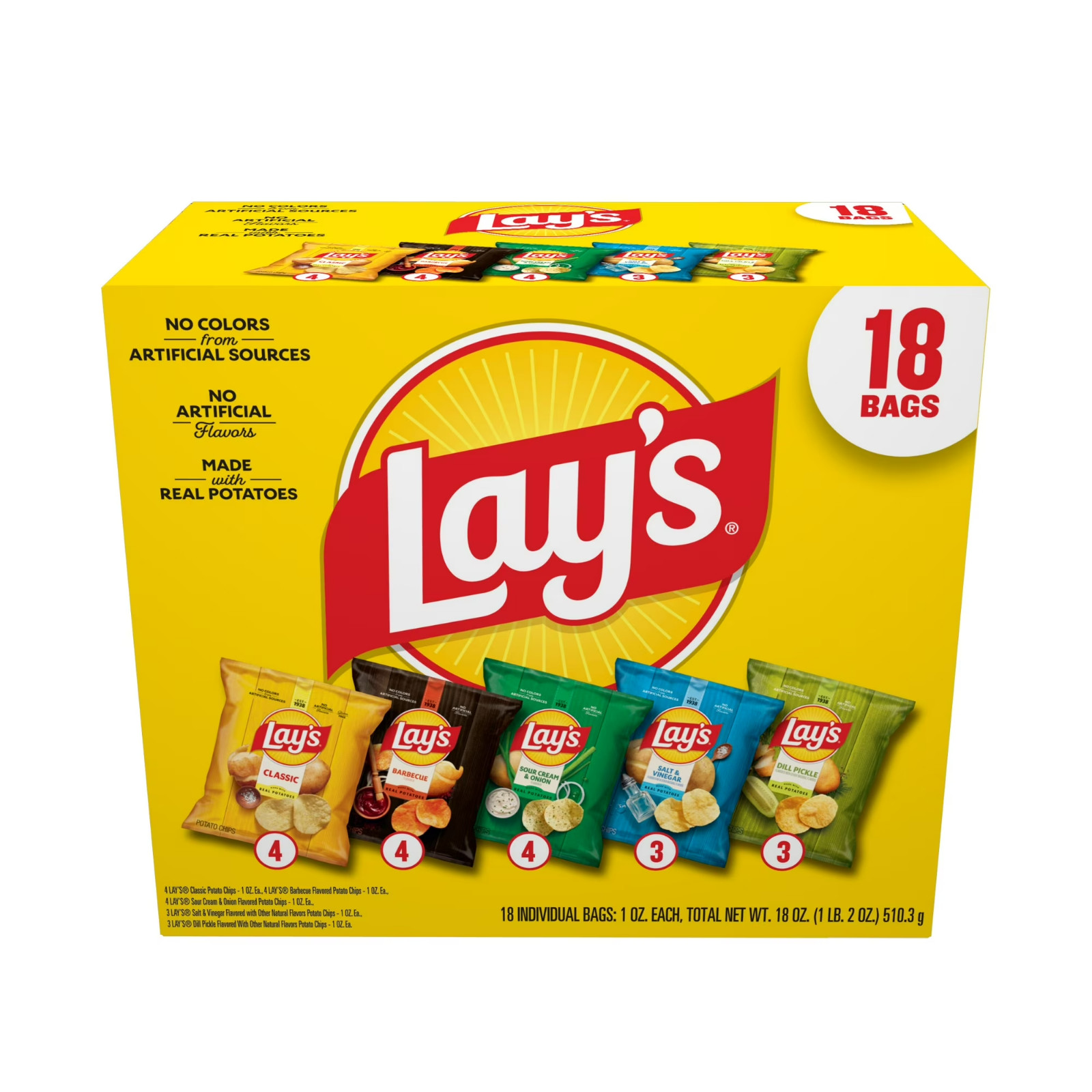 Lay’s Snacks Mix Potato Chips Variety Pack, 1 oz, 18 Count Free Shipping