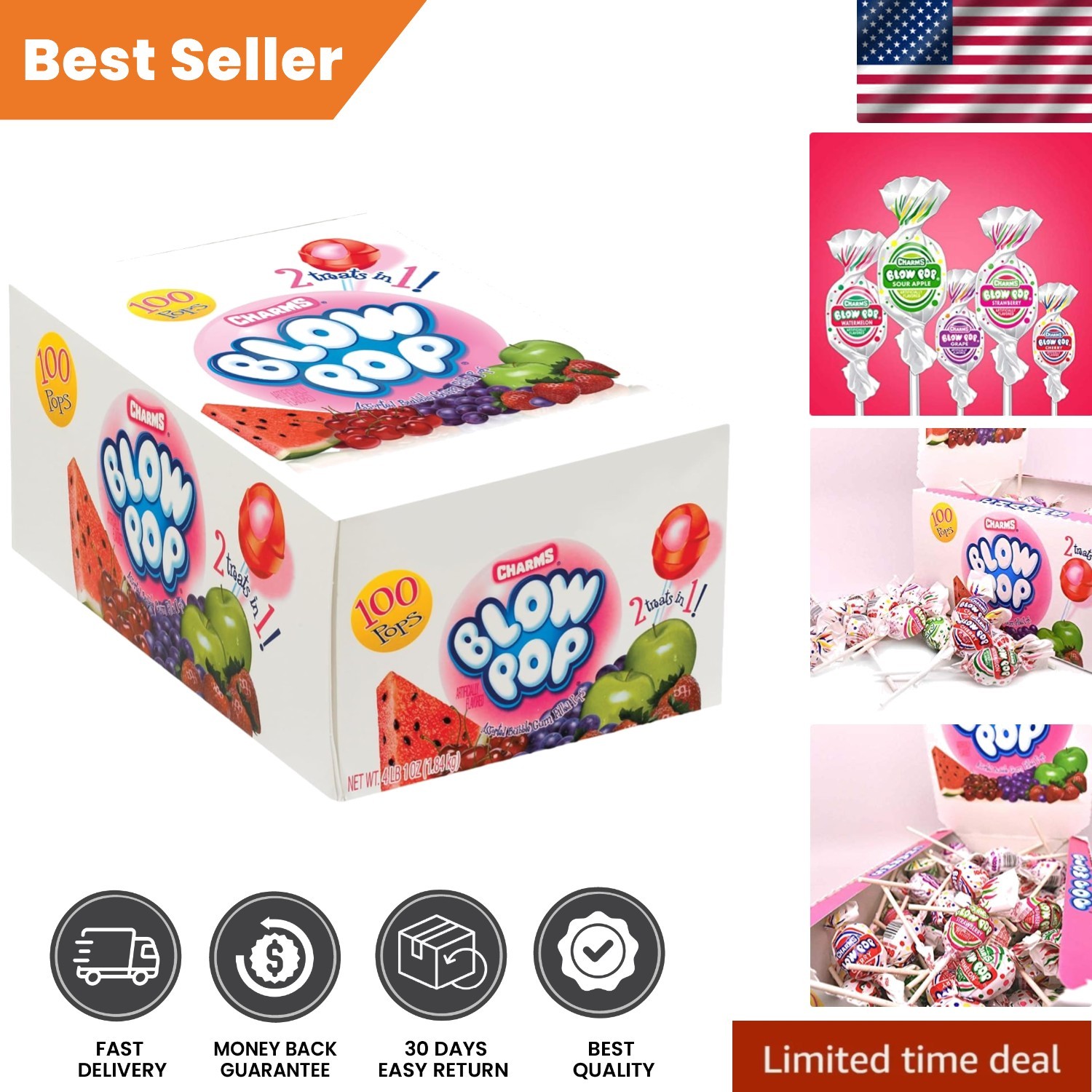 Bulk 100-Count Charms Blow Pop Lollipops – Kosher & Gluten Free Delight for All