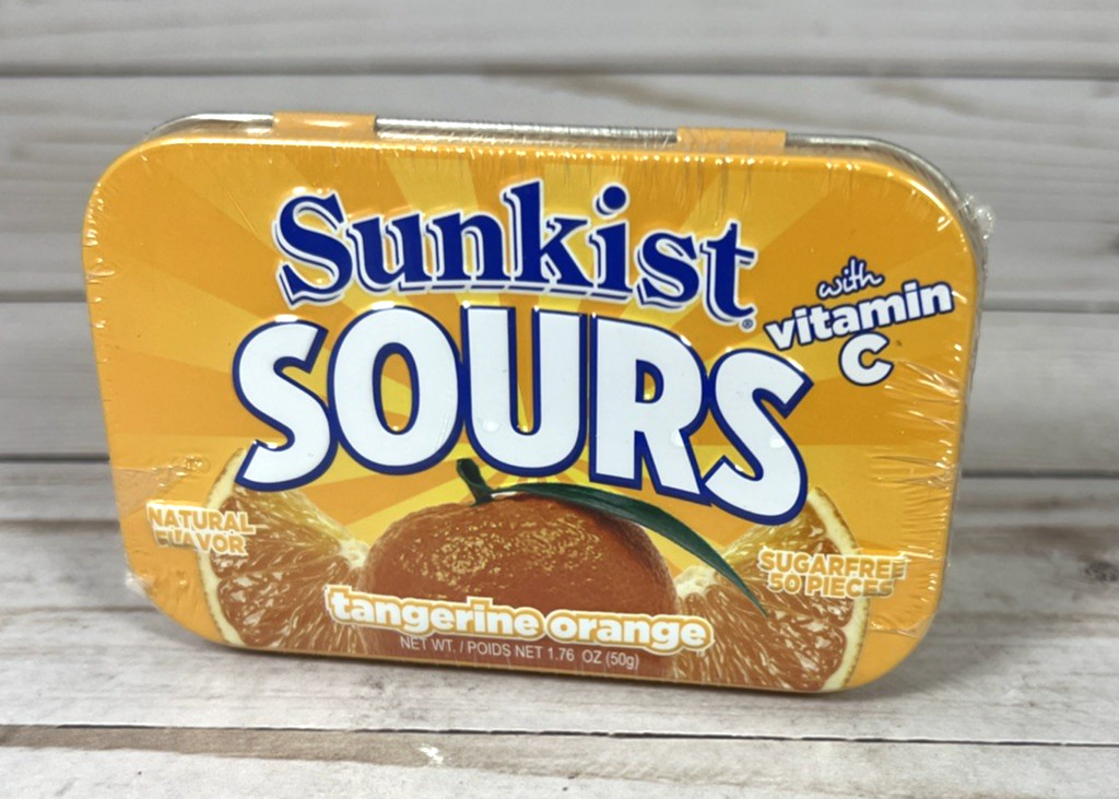 Sunkist Sours Tangerine Orange Flavored Candy w/ Vitamin C 4″ Tin (4x) 4/29