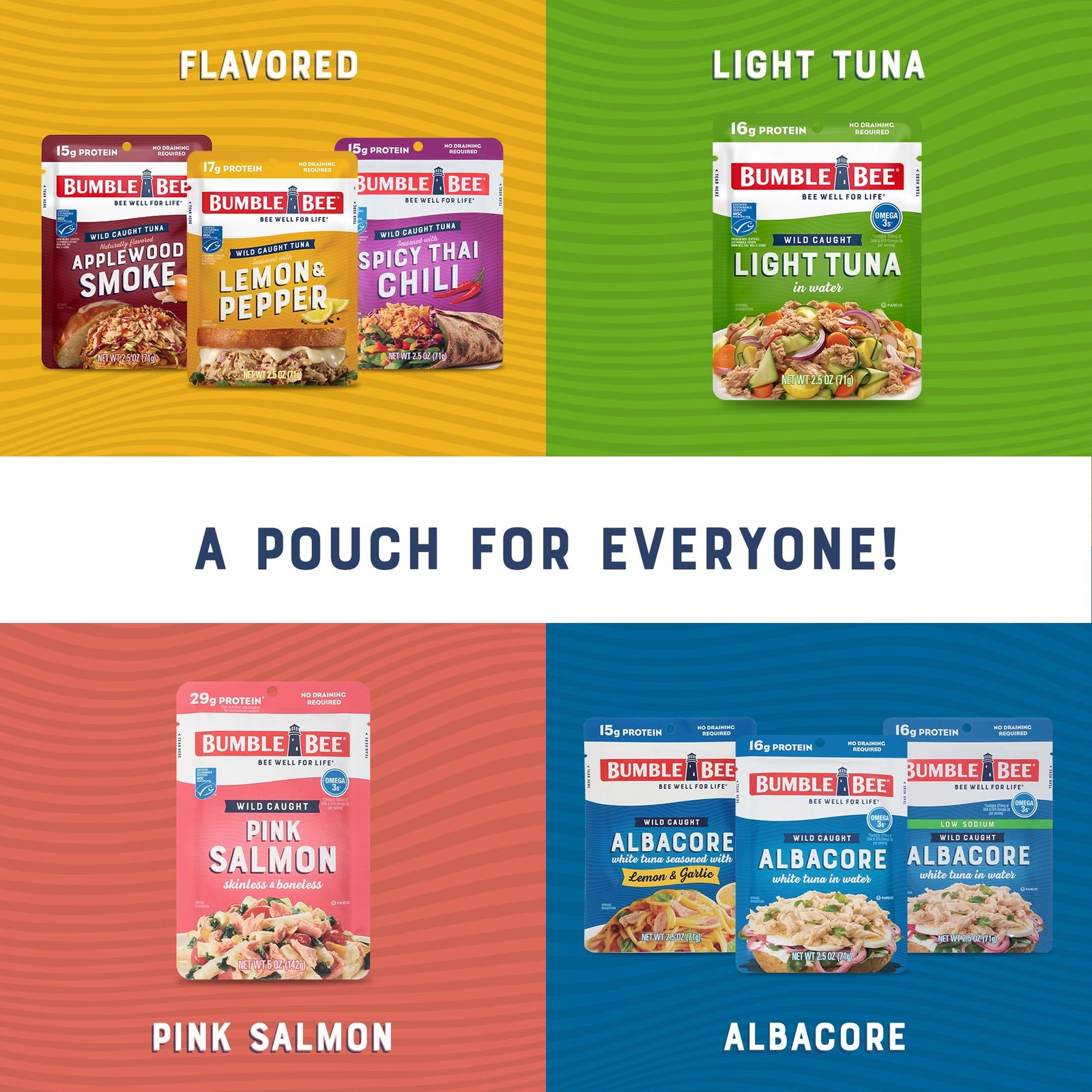 Skinless Boneless Pink Salmon Pouch, 5 oz – 29g Protein, Gluten Free, 12 Pack