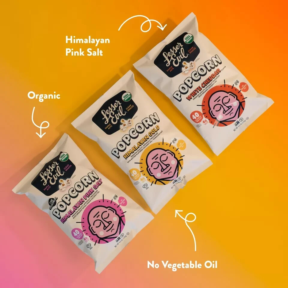 LesserEvil Organic Popcorn Variety Pack Himalayan Pink Salt Gold Cheesiness