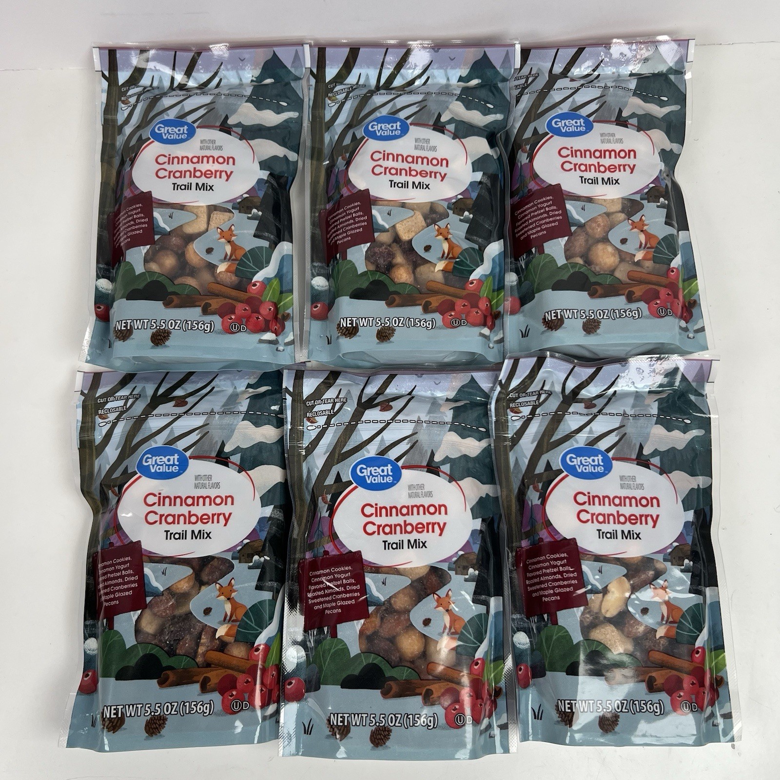 (6) Walmart Great Value Cinnamon Cranberry Trail Mix 5.5oz Bag Christmas Holiday