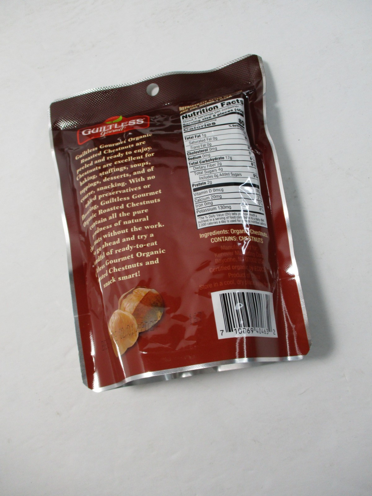 Guiltless Roasted Organic Chestnuts 4pk x 5.2oz -20.8oz 600g Peeled Tree Ripened