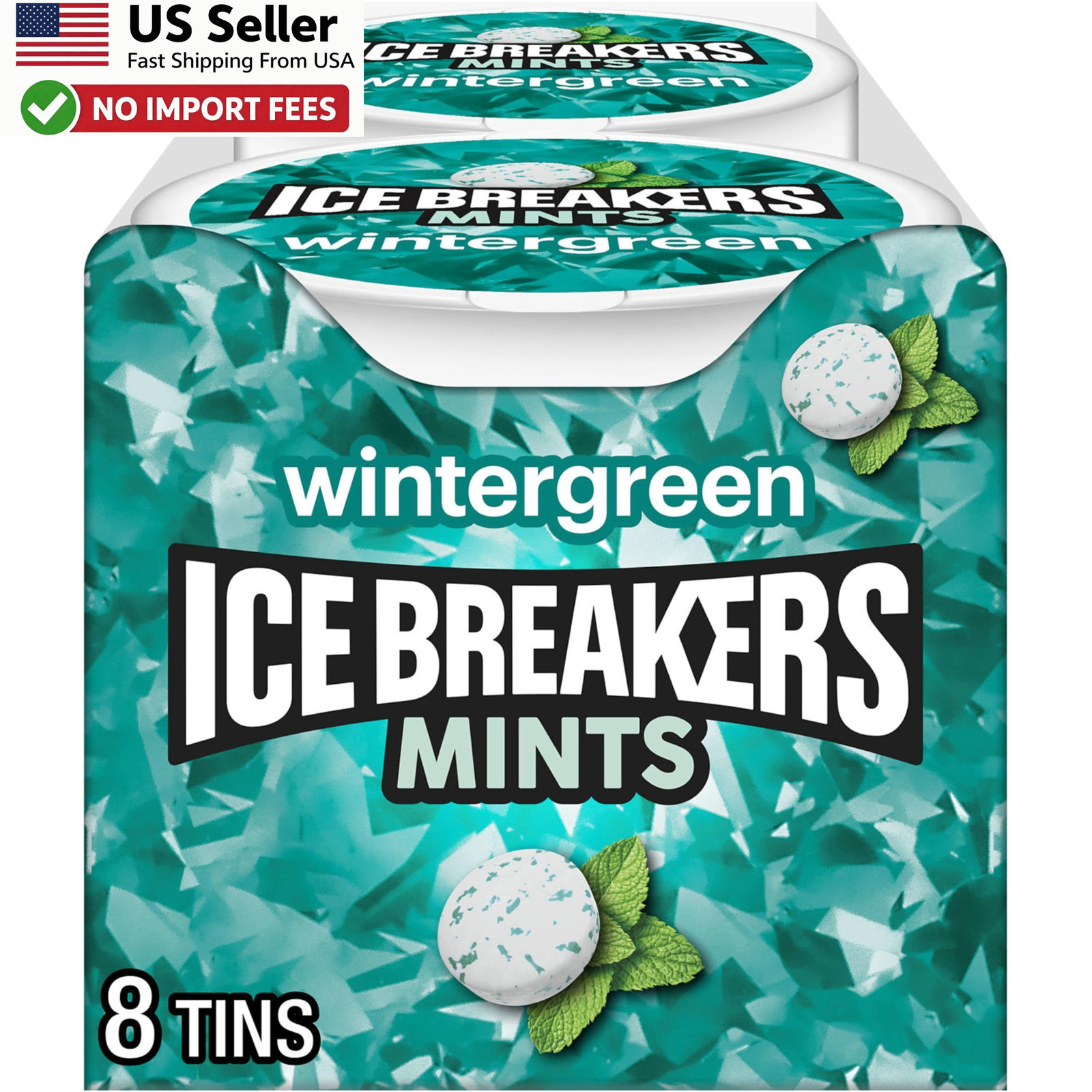 ICE BREAKERS Wintergreen Sugar Free Mints Tins 1.5 oz 8 Count Mints FROM USA