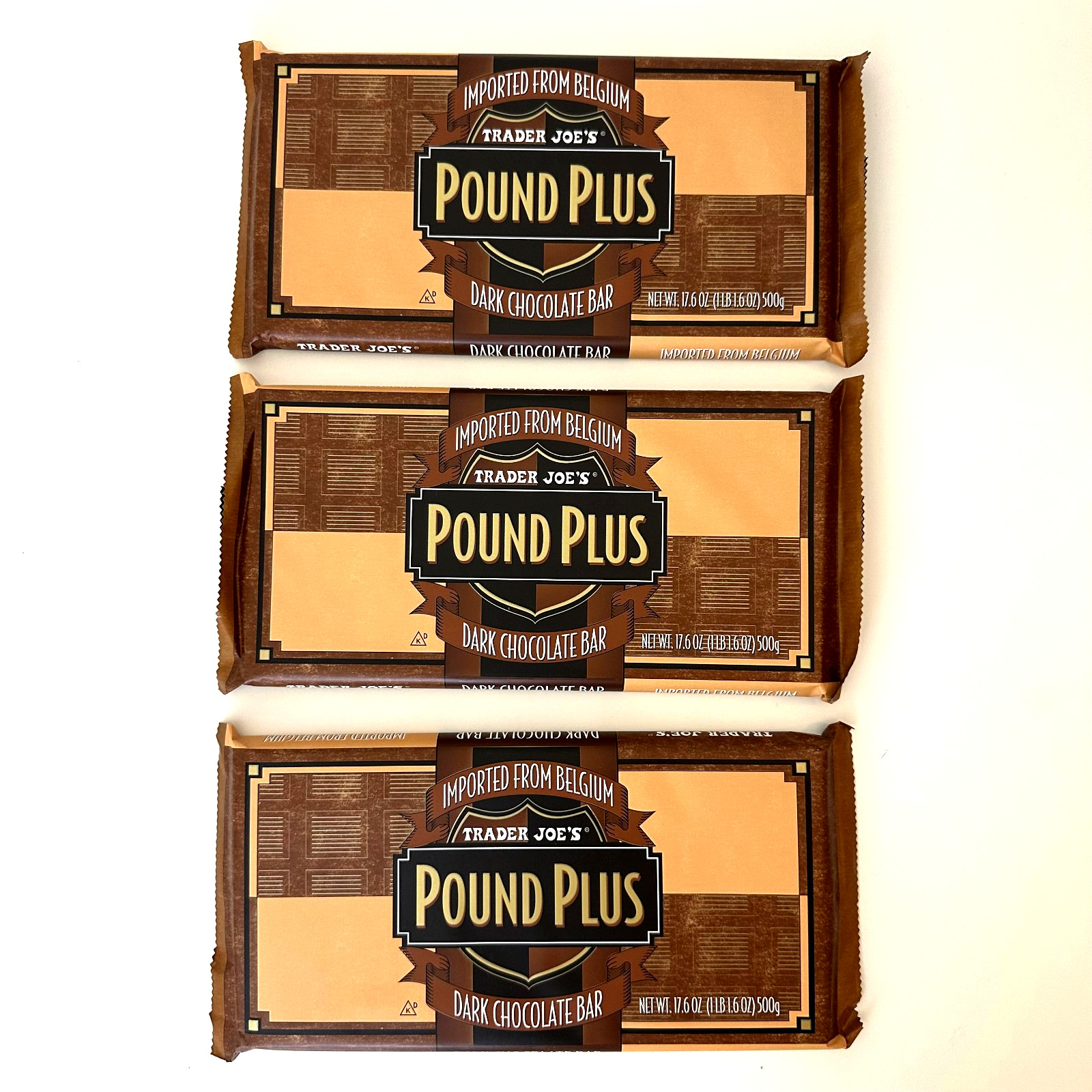 3 X Trader Joe’s Pound Plus Belgium Dark Chocolate Bar 3 HUGE PACKS