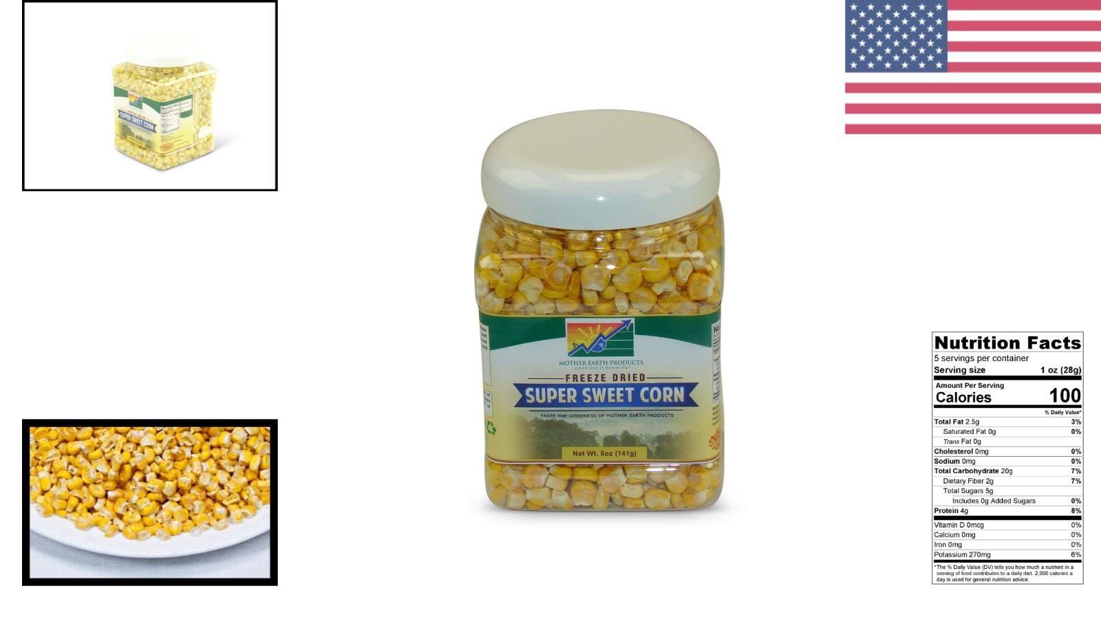 5 Oz Freeze Dried Corn Gluten Free Non GMO Snack for Long Term Storage