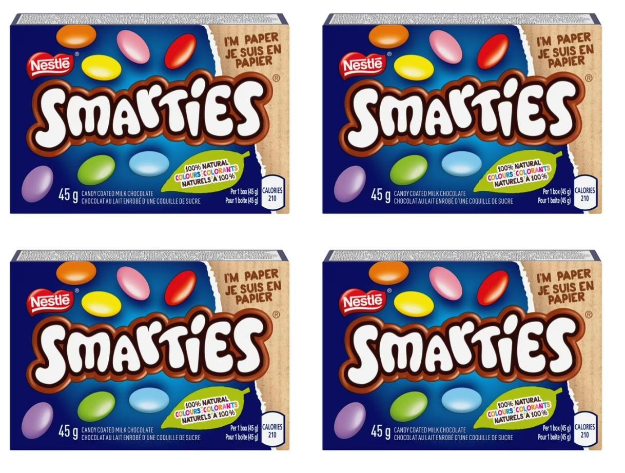 Nestle Smarties Candy Coated Milk Chocolate Carton, 45g (4 Pack)