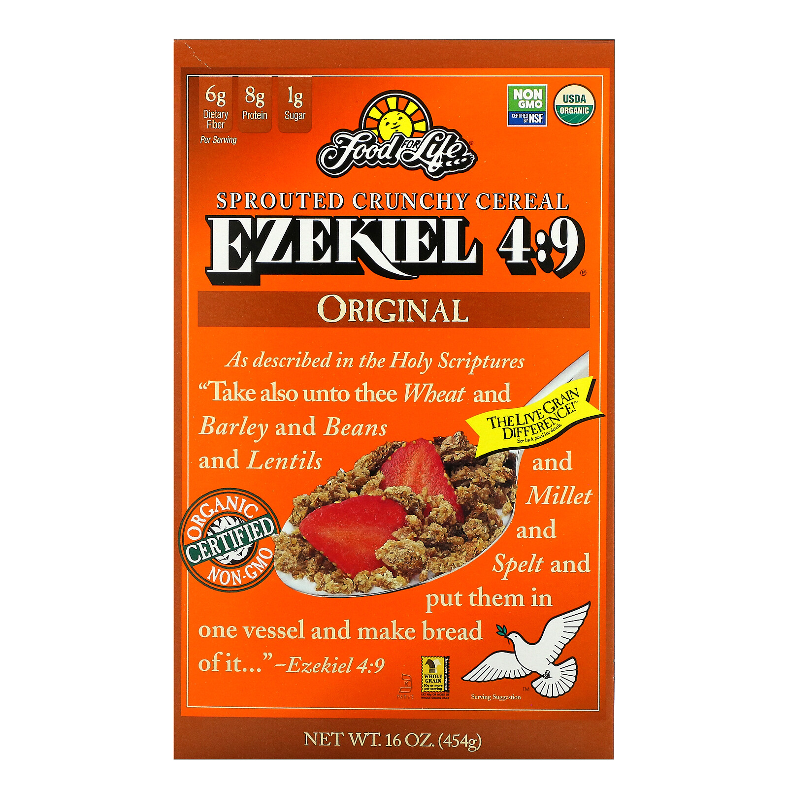 Food For Life, Ezekiel 4:9, Sprouted Whole Grain Cereal, Original, 16 oz (454 g)