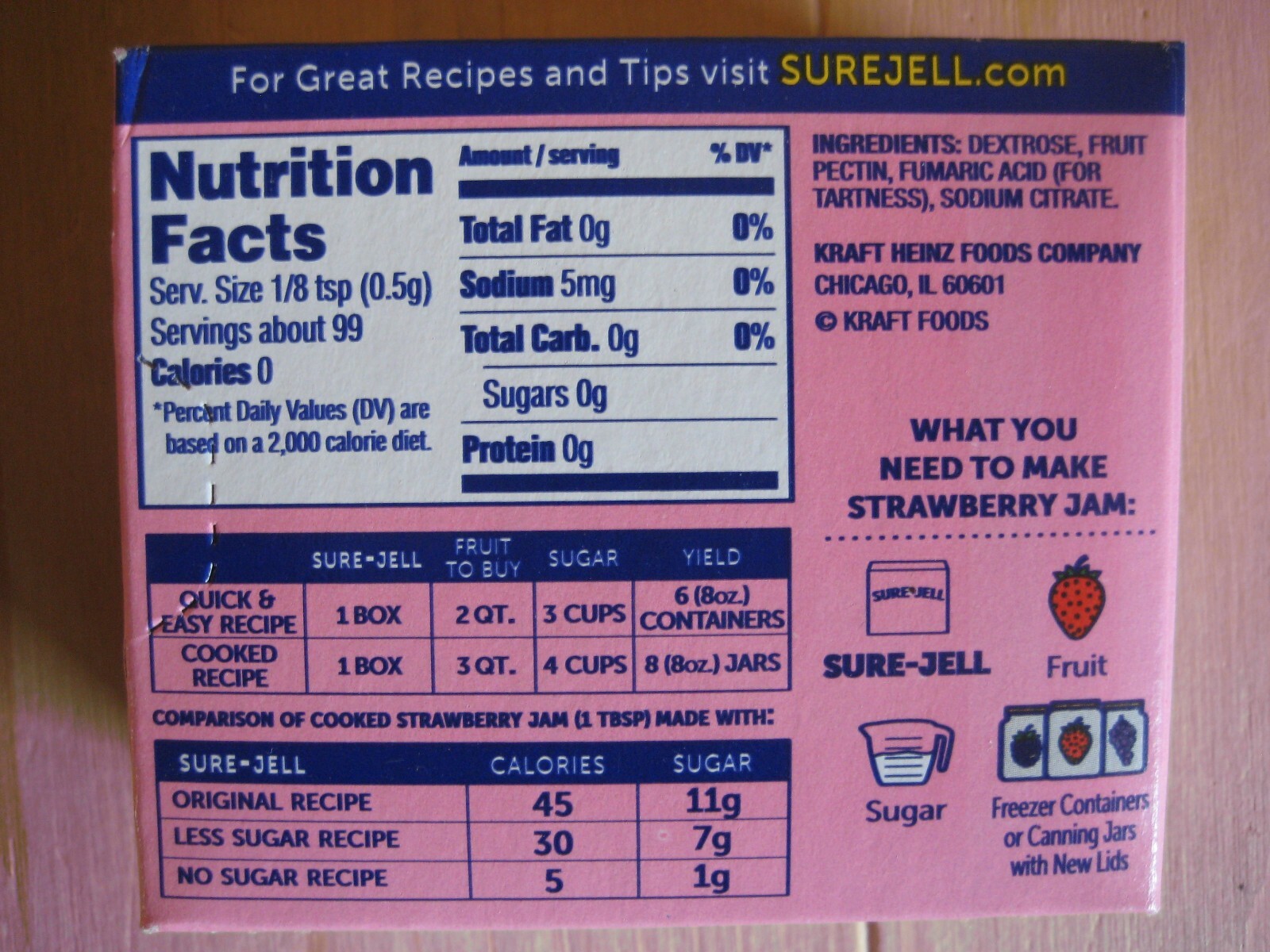 Sure Jell LESS SUGAR Premium Fruit Pectin 1.75 oz Per Box Lot of 24 Exp 2027