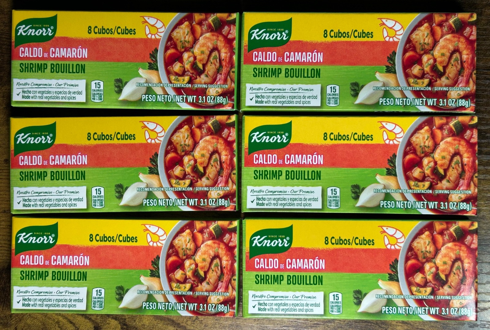 Lot of 6 Shrimp Knorr Bouillon Cube 3.1 oz boxes, 6 x 8 cubes – 48 CUBES