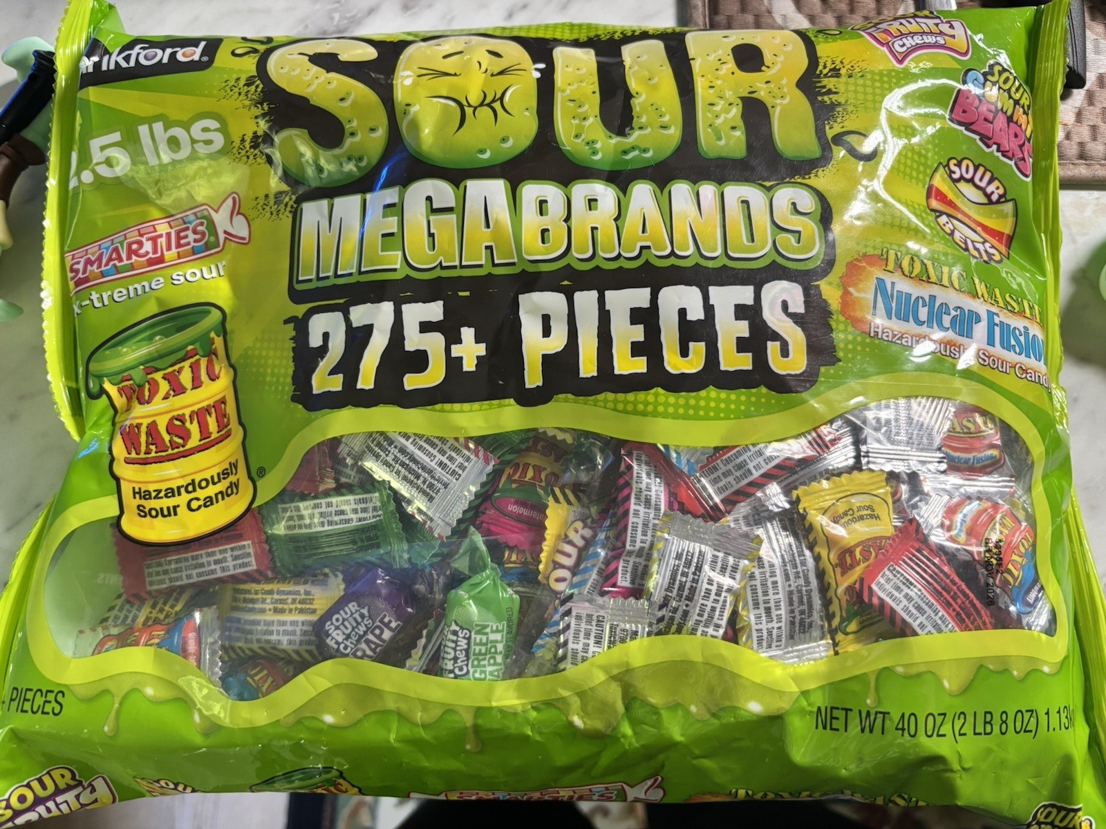 Frankford Sour Mega Brains Sour Candy 275+ Pieces Green Apple 40 oz Bag