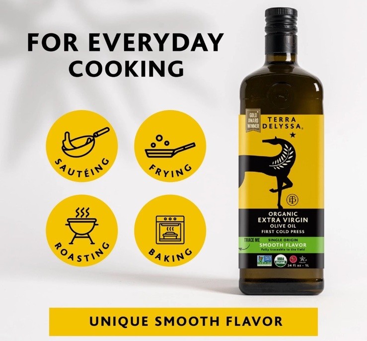 New Terra Delyssa Organic Extra Virgin Olive Oil – 34 fl. oz. Dark Amber Glass