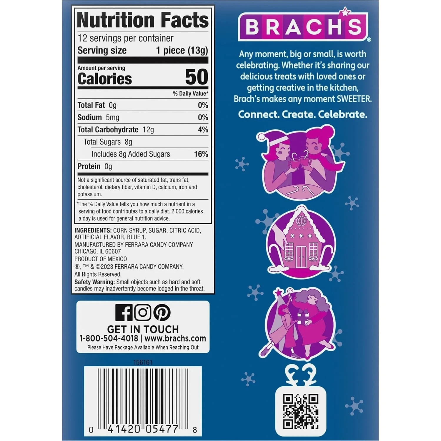 Brach’s Blueberry Candy Canes Christmas Holiday 12 Candy Sticks 5.3oz(Pack of 6)