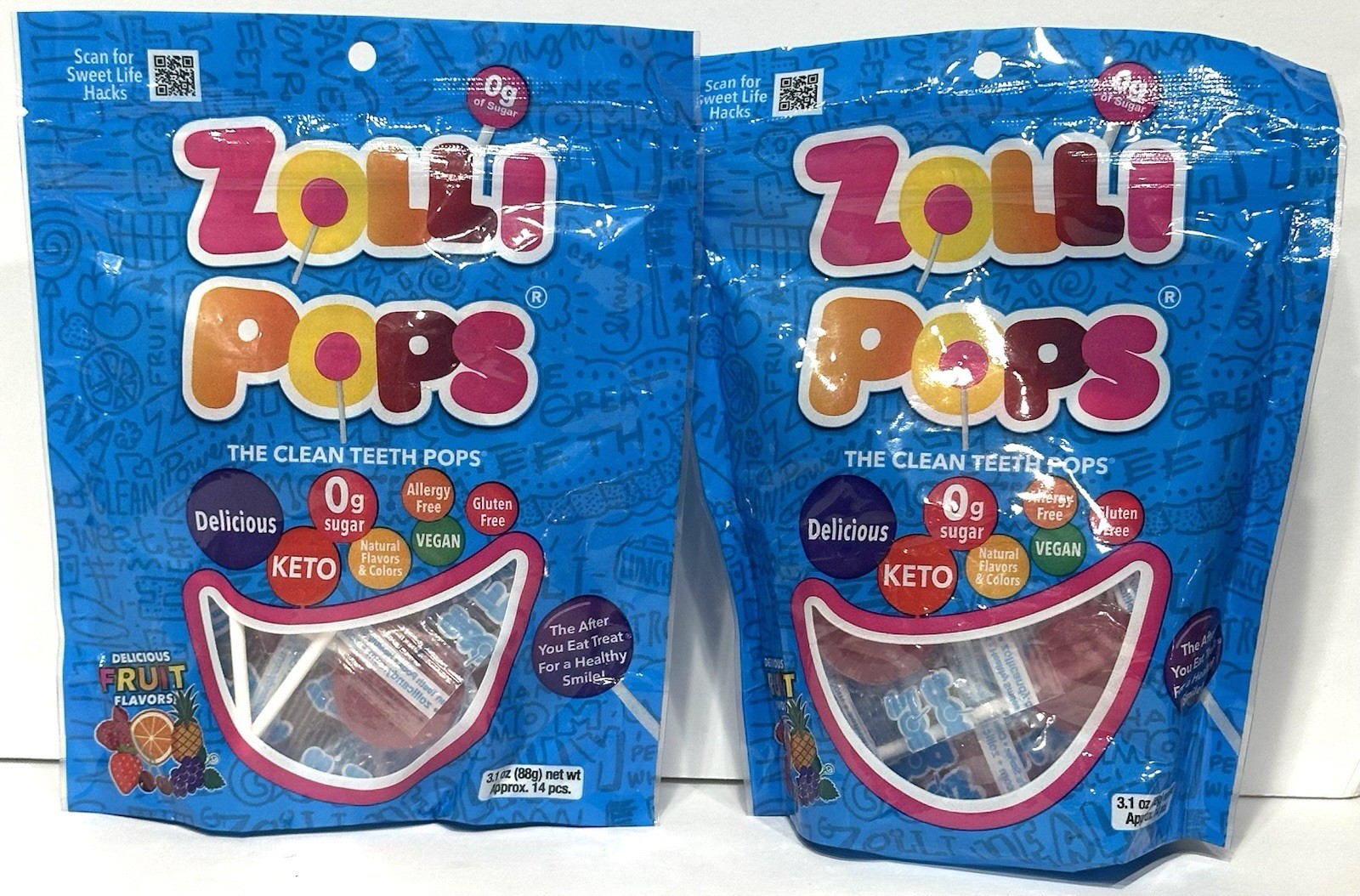 Zollipops Clean Teeth Lollipops, 14 Count (Pack of 2), Natural Fruit Variety NEW