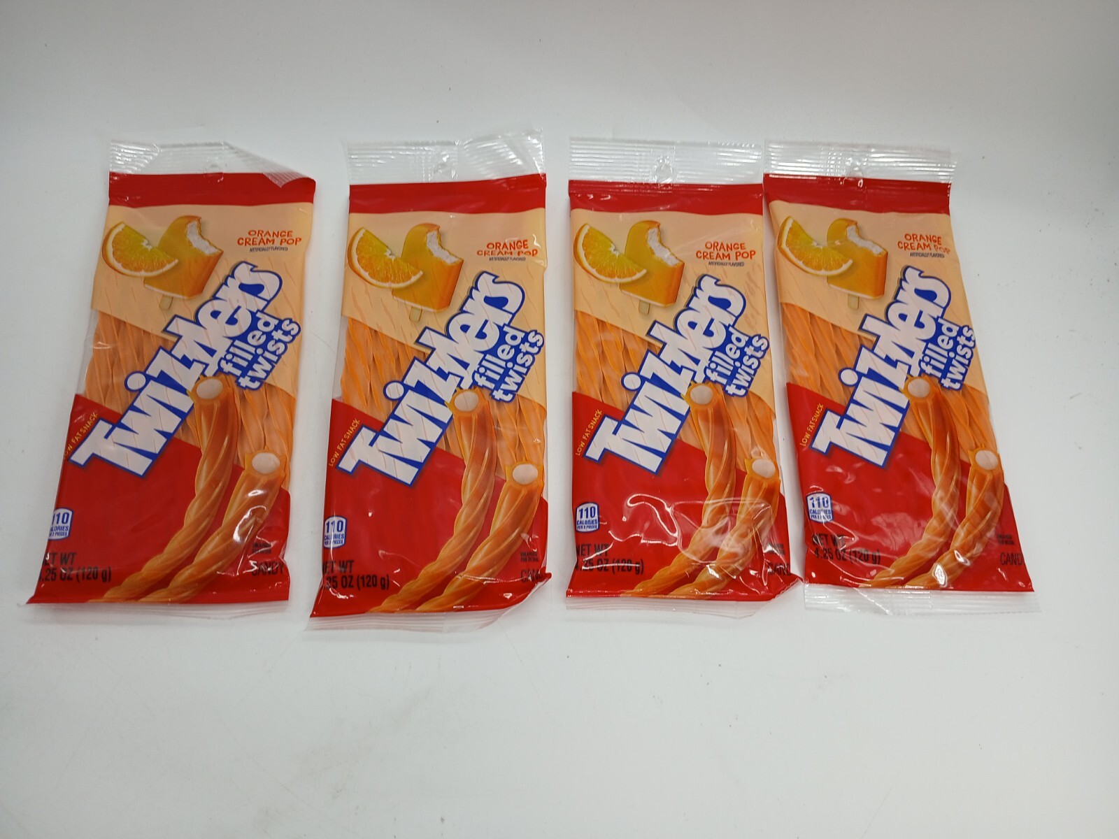 (Lot Of 4) Twizzlers Filled Twists Orange Cream Pop 4.25oz Each